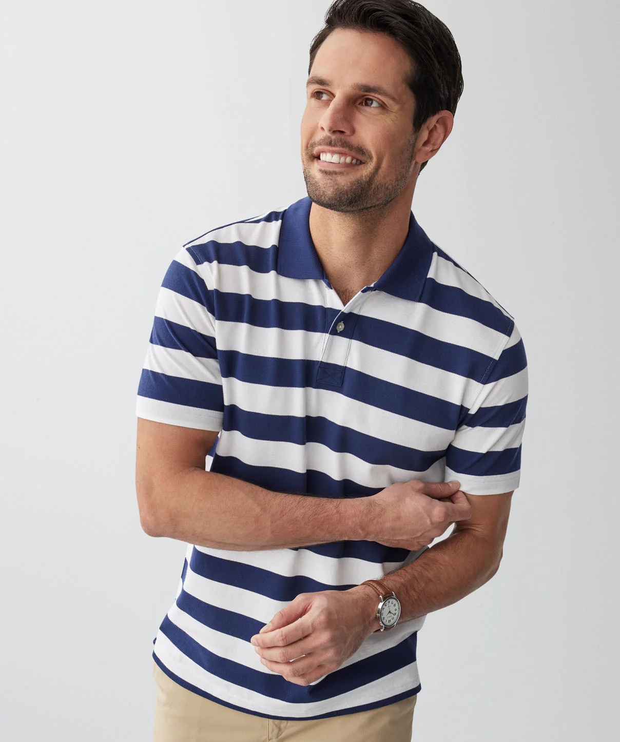 Block Stripe Pique Polo - Navy - Image 4