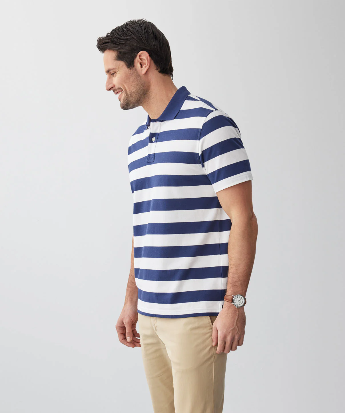 Block Stripe Pique Polo - Navy - Image 6