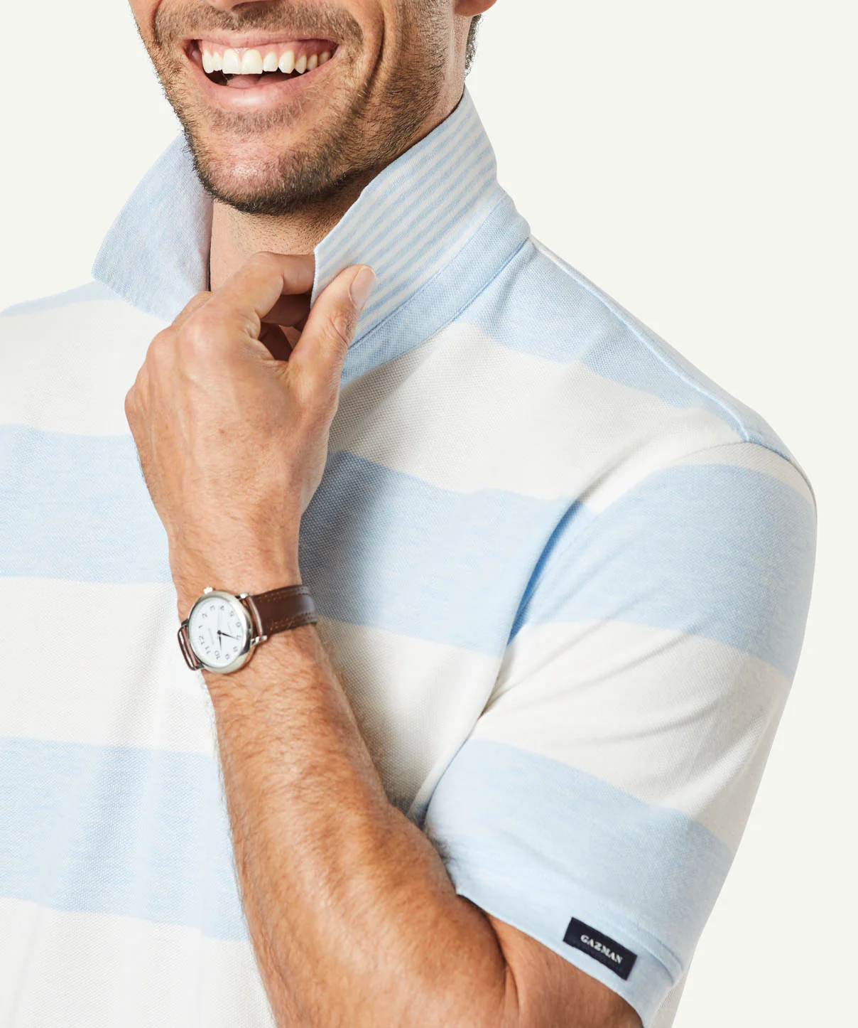 Block Stripe Polo - Blue Melange - Image 7