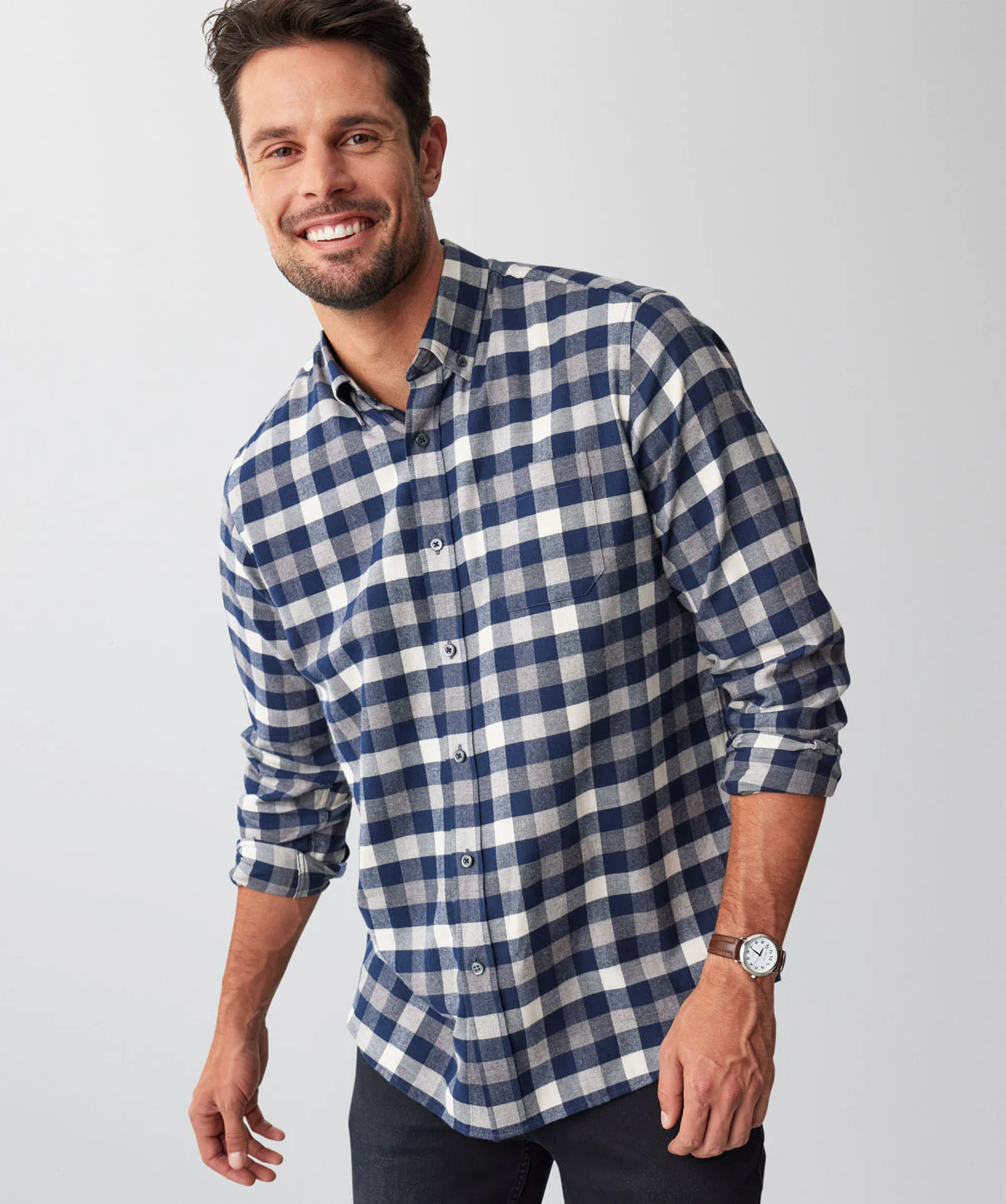 Brushed Box Twill Check Long Sleeve Shirt - Charcoal - Image 4