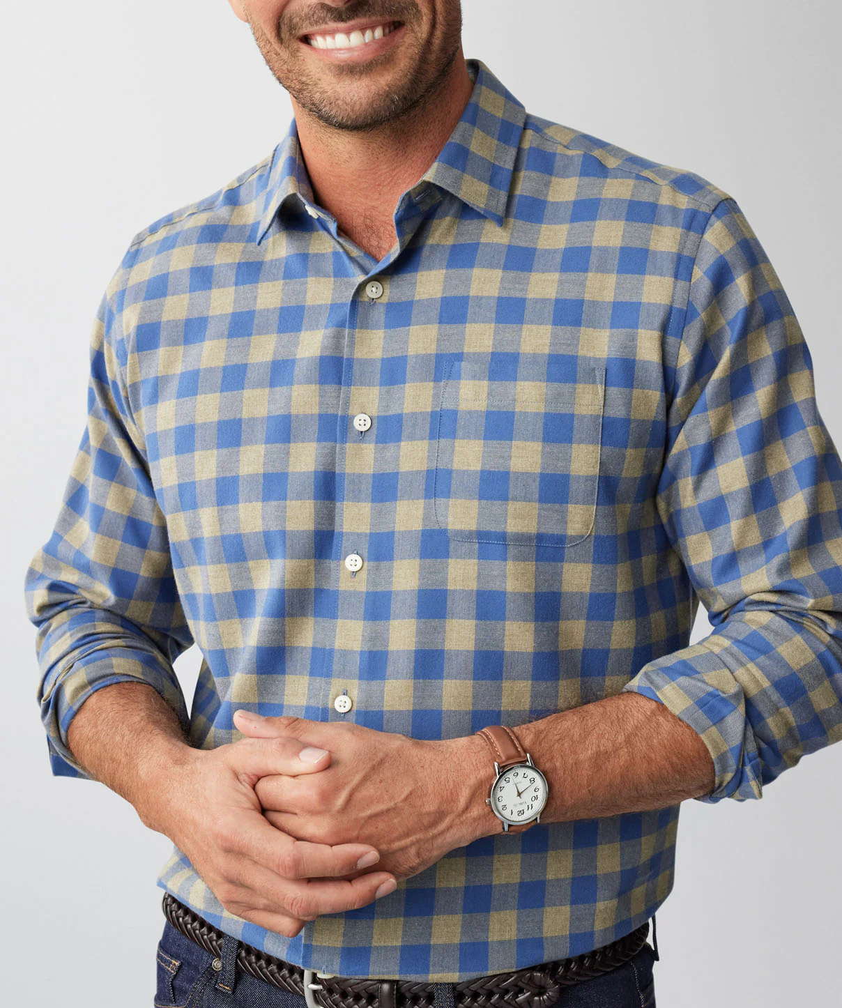Brushed Box Twill Check Long Sleeve Shirt - Sage Melange - Image 4