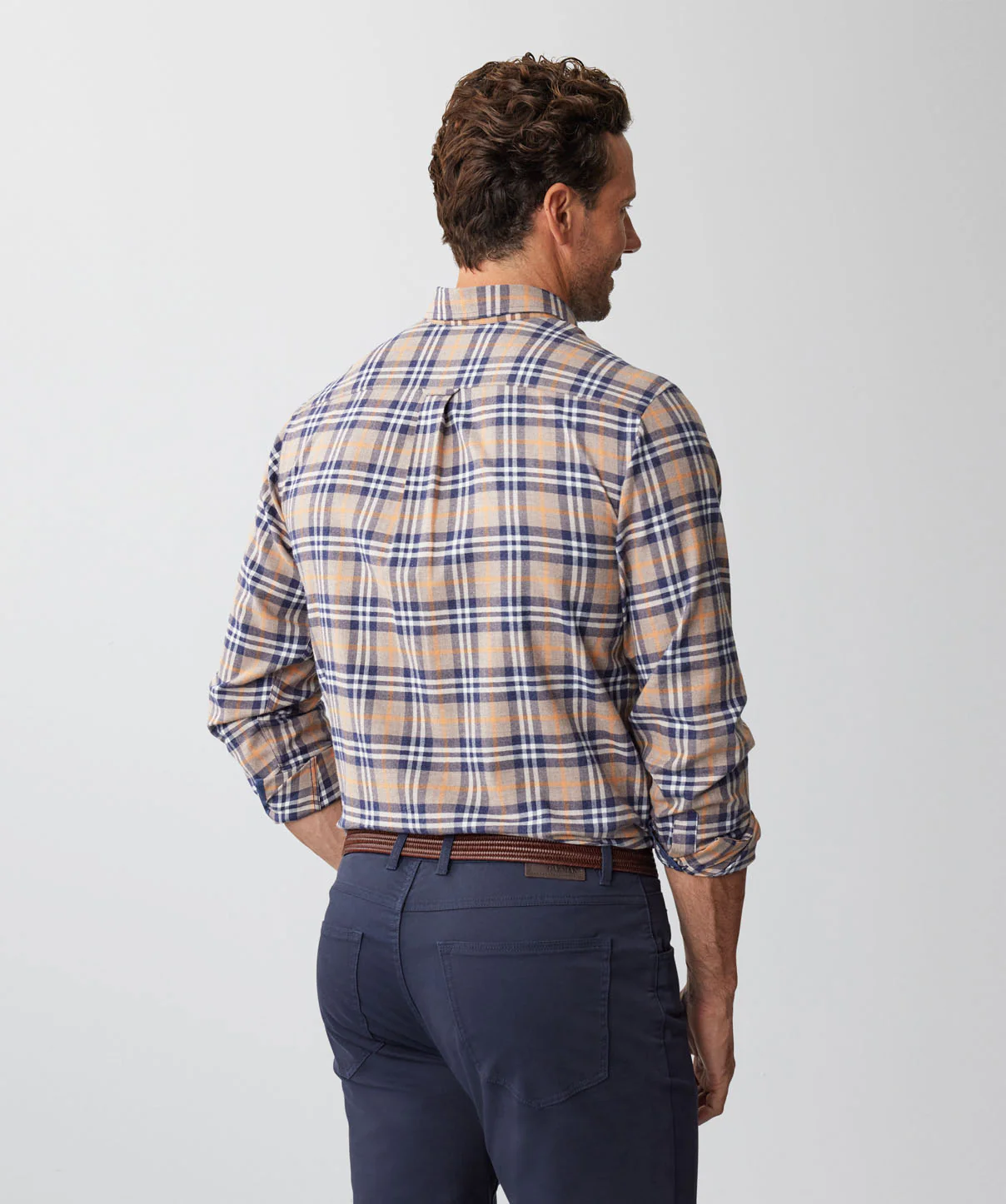 Brushed Herringbone Check Long Sleeve Shirt - Taupe - Image 3