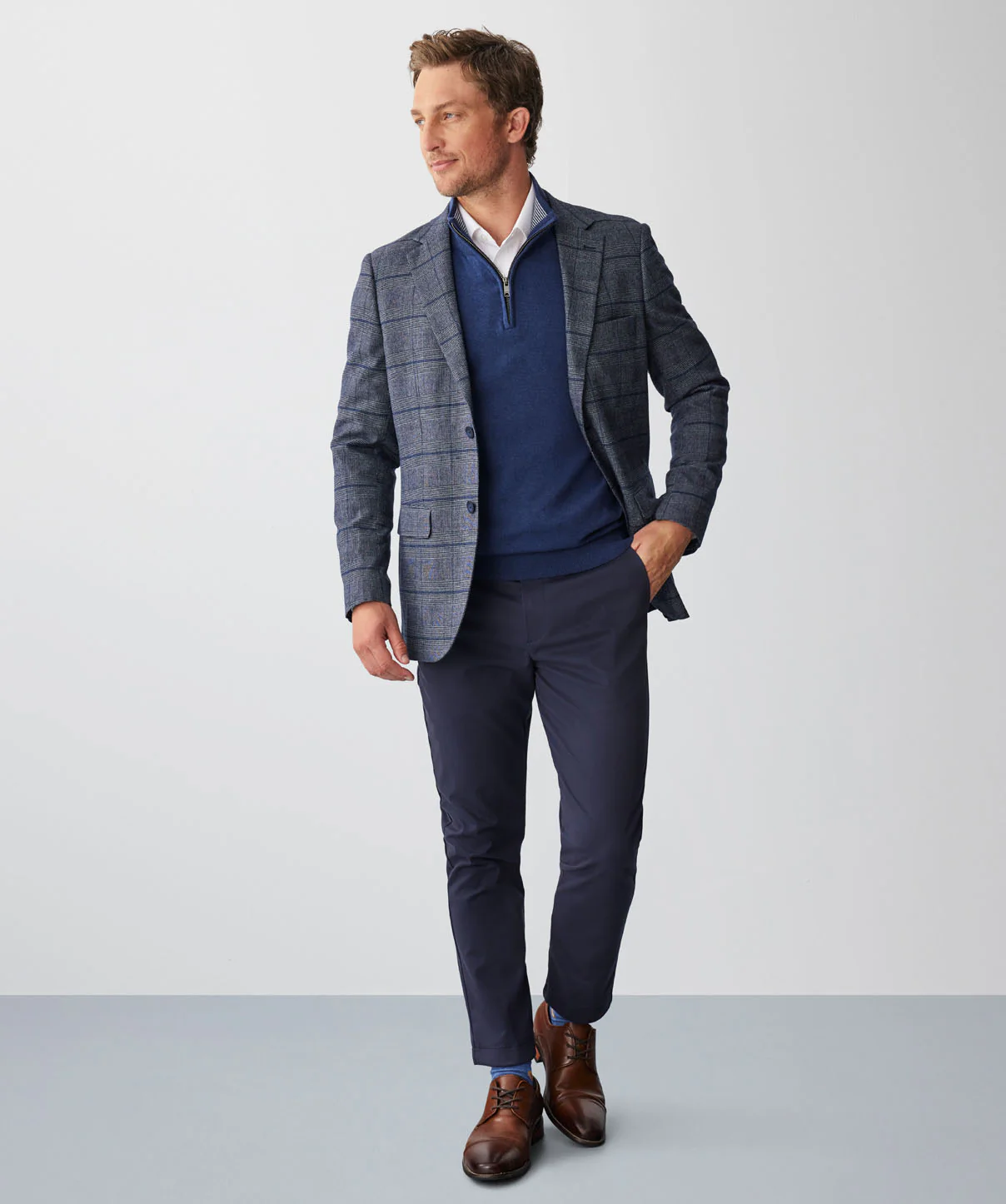 Brushed Prince of Wales Sports Jacket - Navy - Image 7