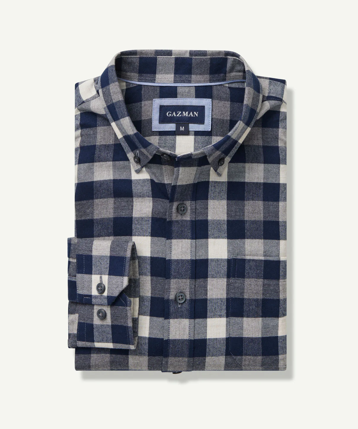 Brushed Twill Box Check Long Sleeve Shirt - Grey Melange - Image 2