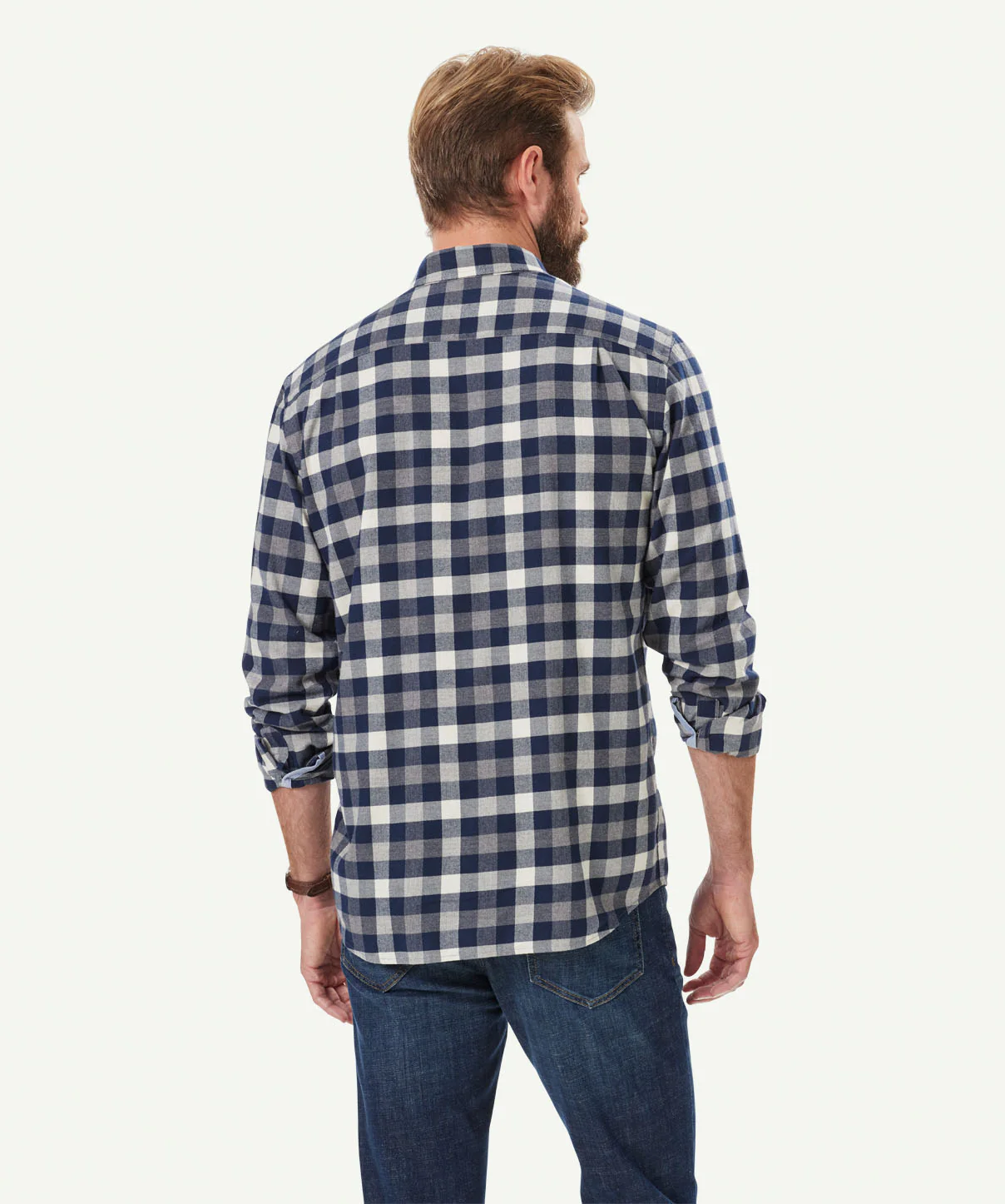 Brushed Twill Box Check Long Sleeve Shirt - Grey Melange - Image 3