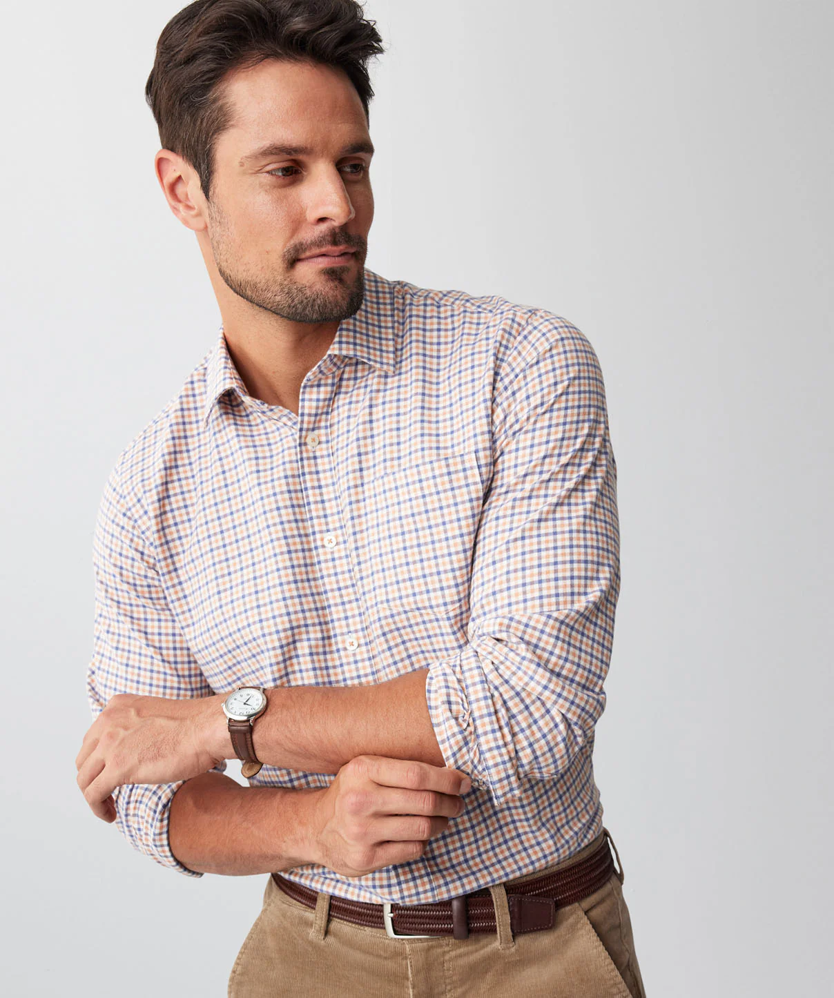 Brushed Twill Check Long Sleeve Shirt - Burnt Orange - Image 4