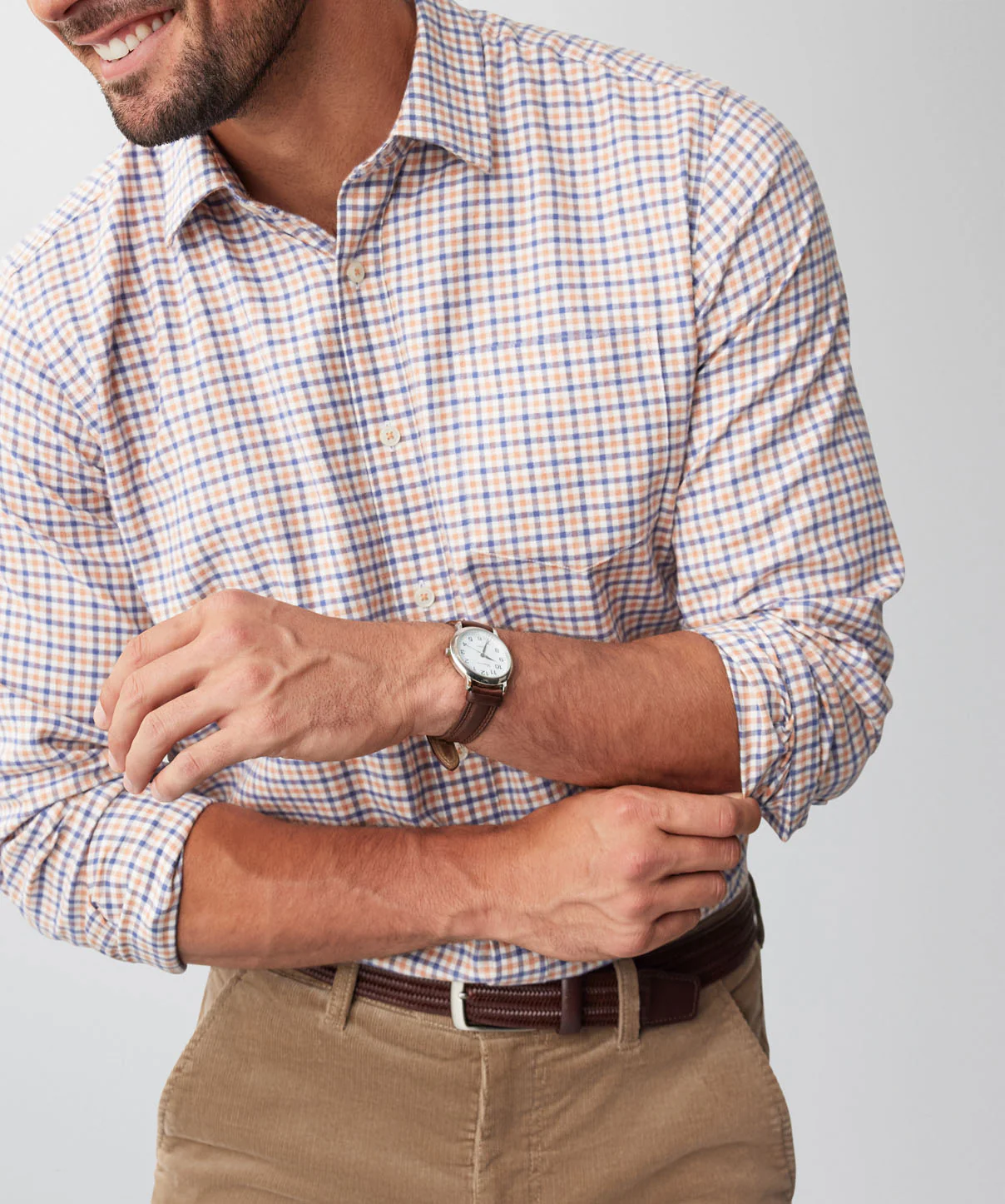 Brushed Twill Check Long Sleeve Shirt - Burnt Orange - Image 6