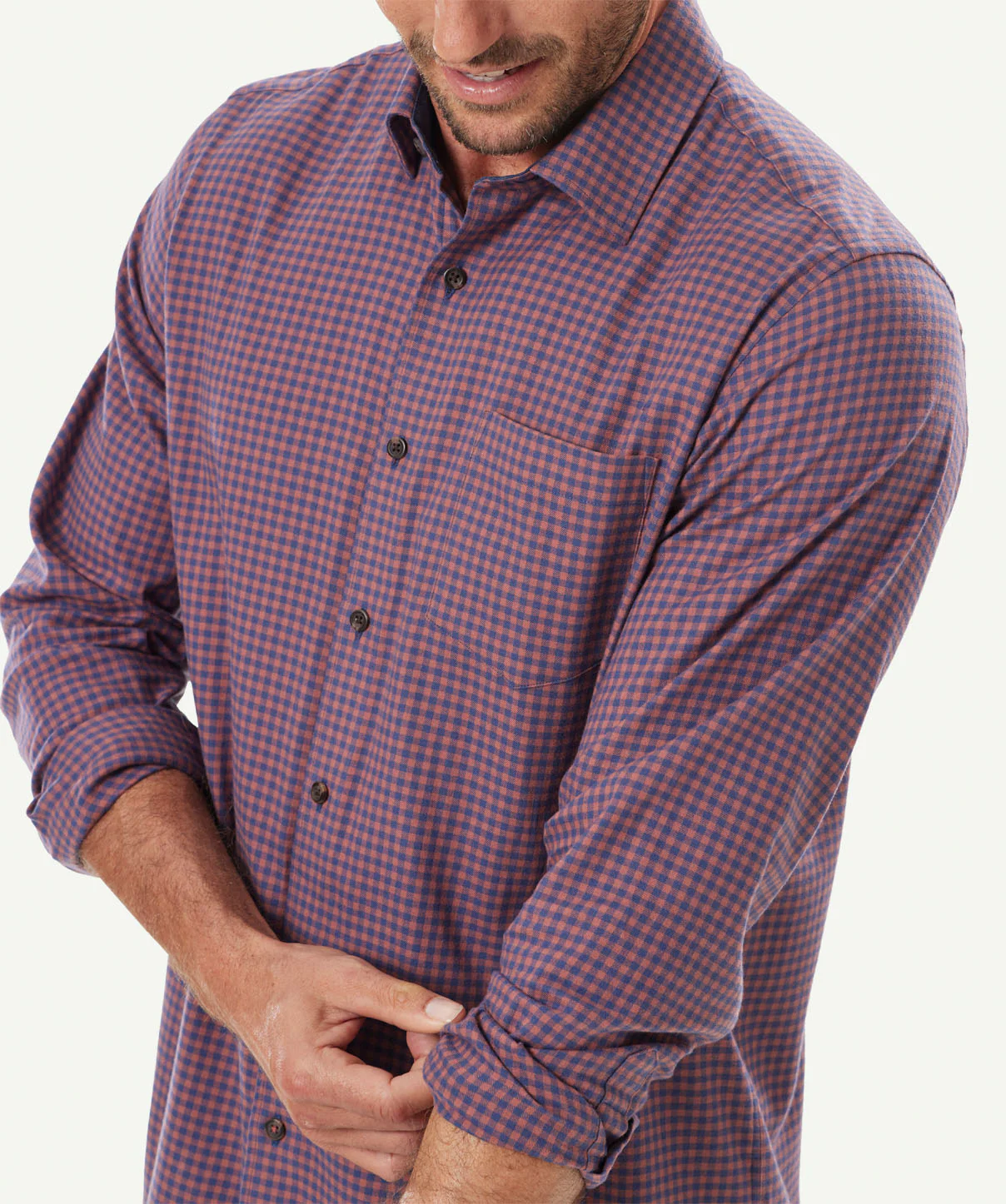 Brushed Twill Gingham Long Sleeve Shirt - Terracotta - Image 4