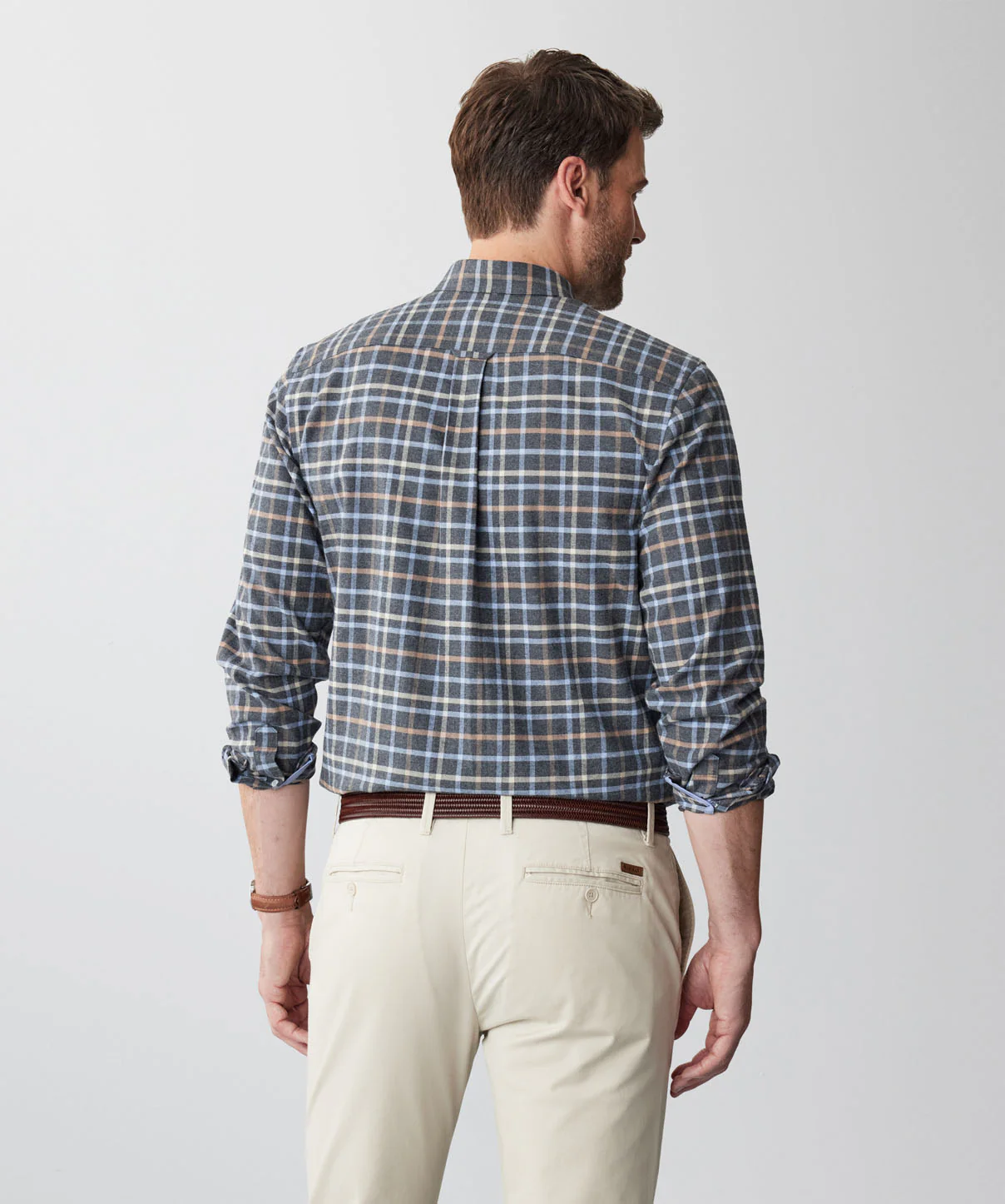 Brushed Twill Melange Check Long Sleeve Shirt - Charcoal Melange - Image 3