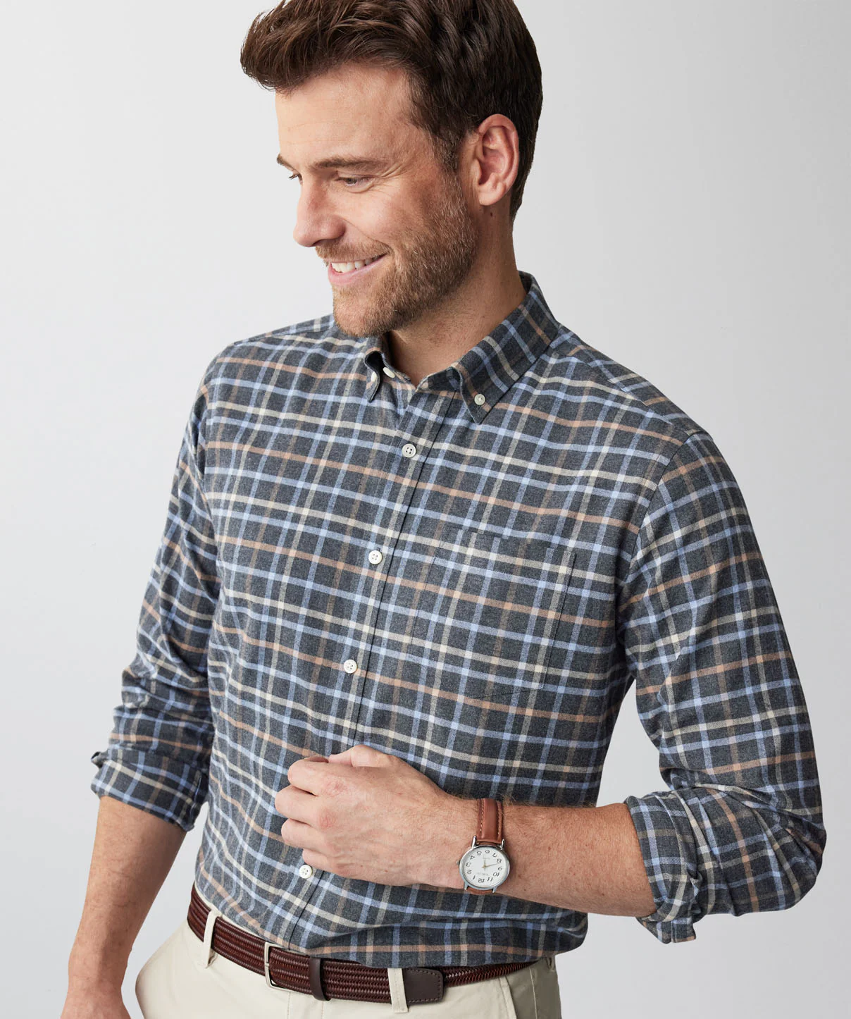 Brushed Twill Melange Check Long Sleeve Shirt - Charcoal Melange - Image 4