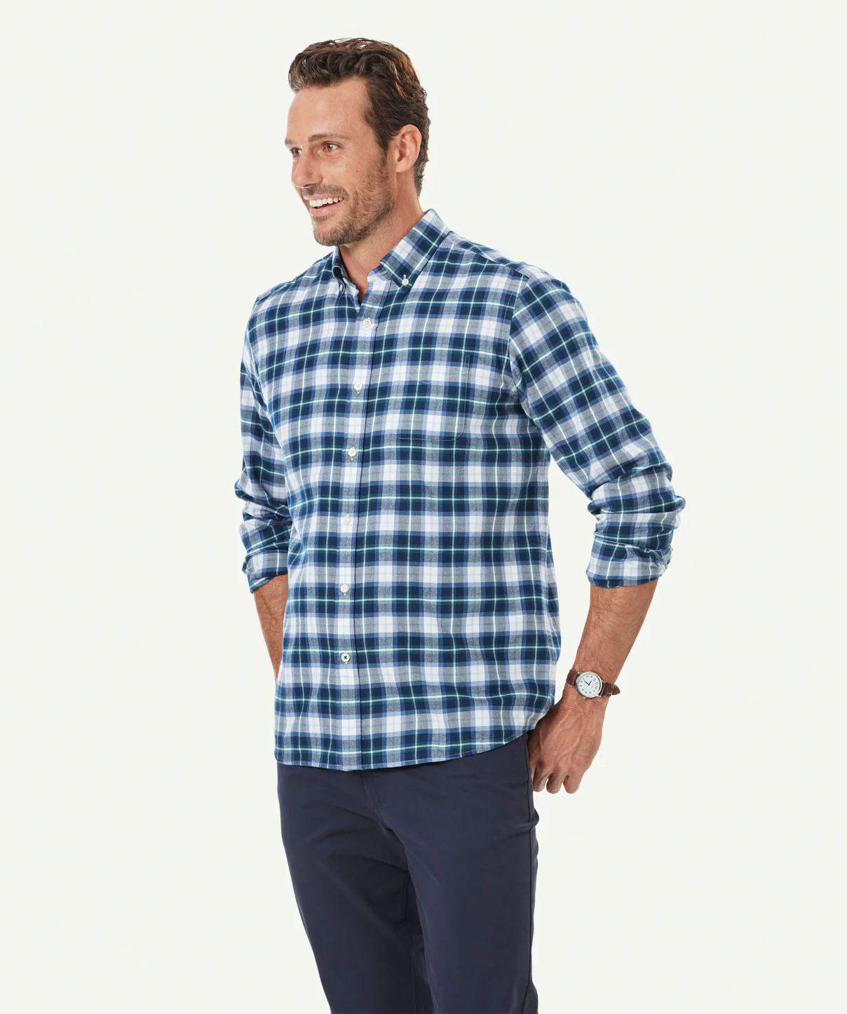 Bushed Twill Check Long Sleeve Shirt - Slate - Image 5