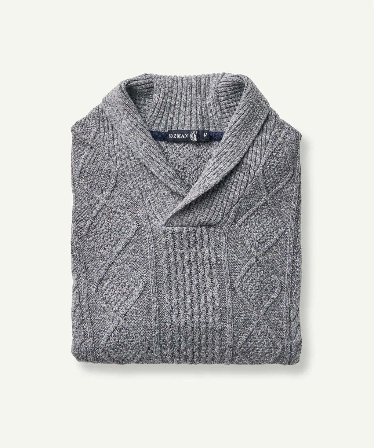 Cable Shawl Neck Knit - Grey - Image 2
