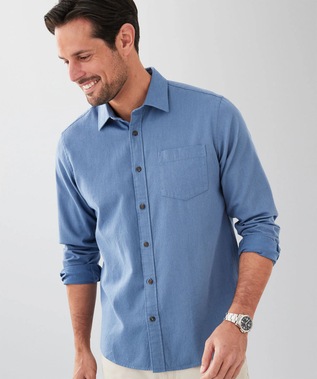 Casual Bedford Long Sleeve Shirt - Denim - Image 3