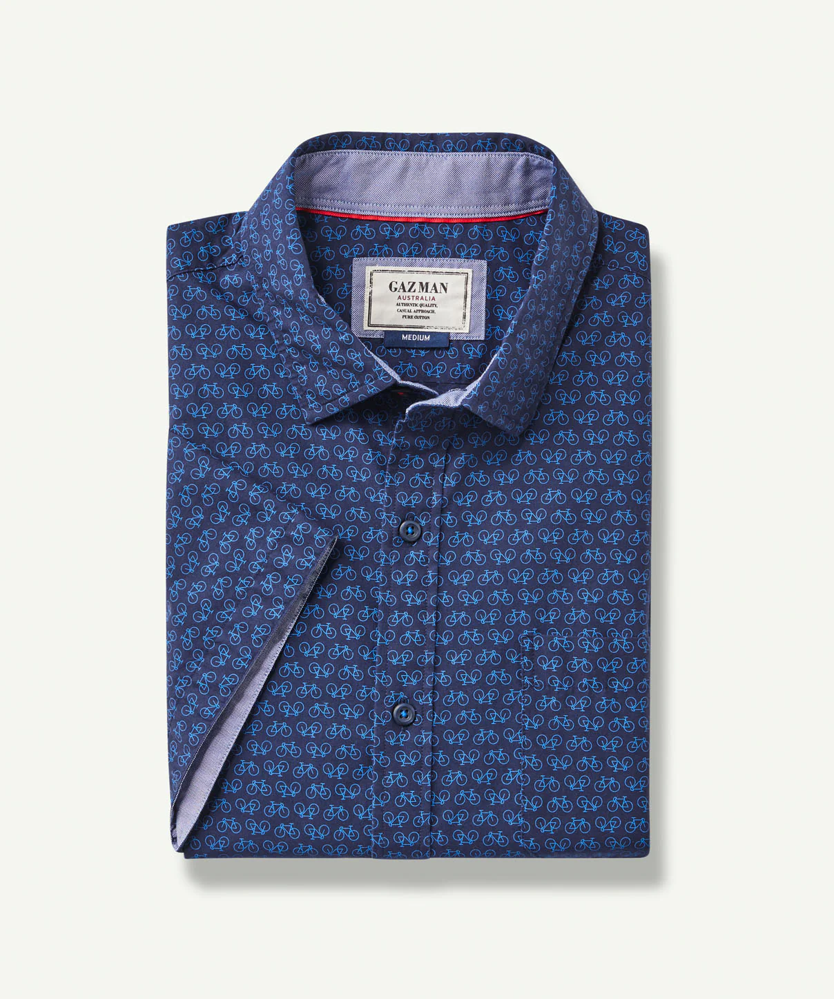Casual Bicycle Print Short Sleeve Shirt - Navy - Image 2