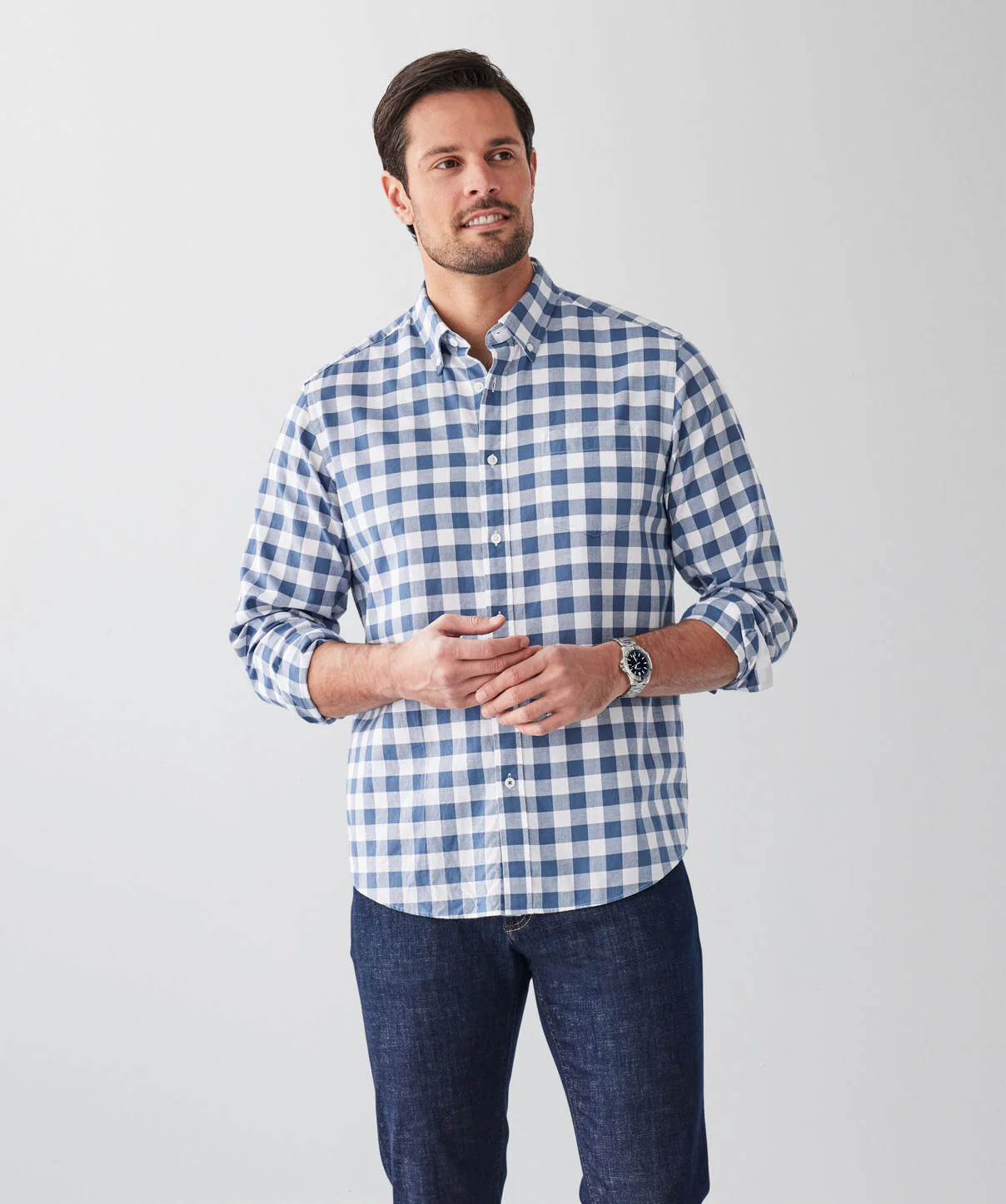 Casual Check Long Sleeve Shirt - Denim
