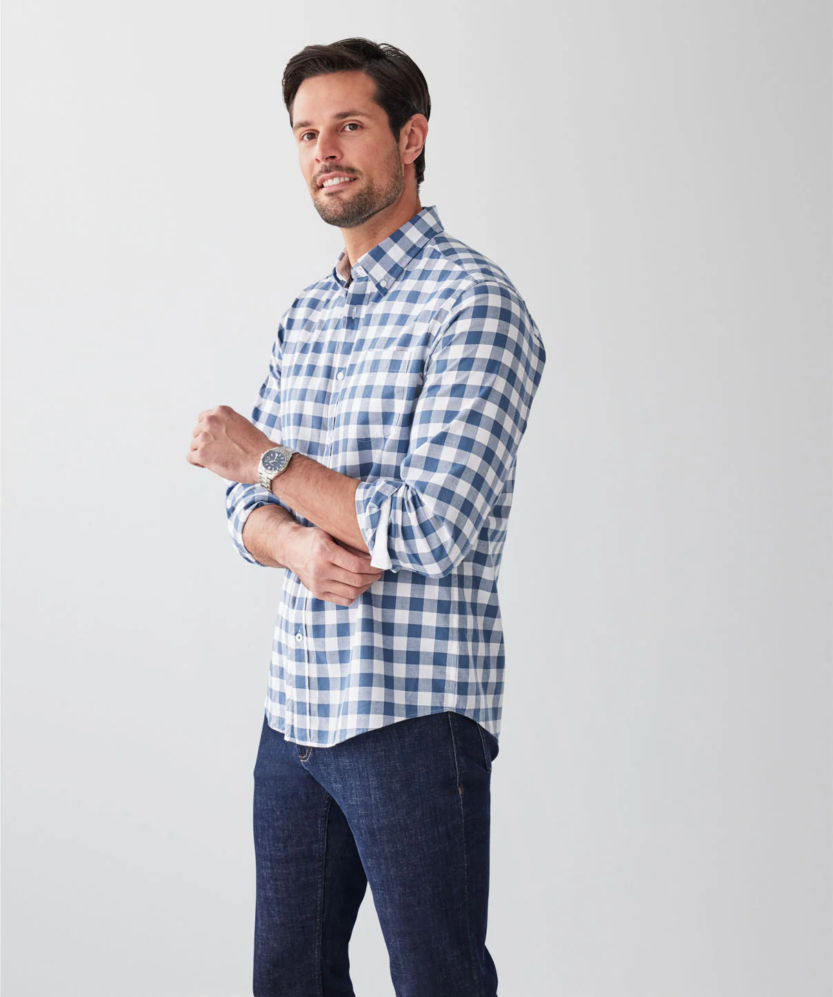 Casual Check Long Sleeve Shirt - Denim - Image 5