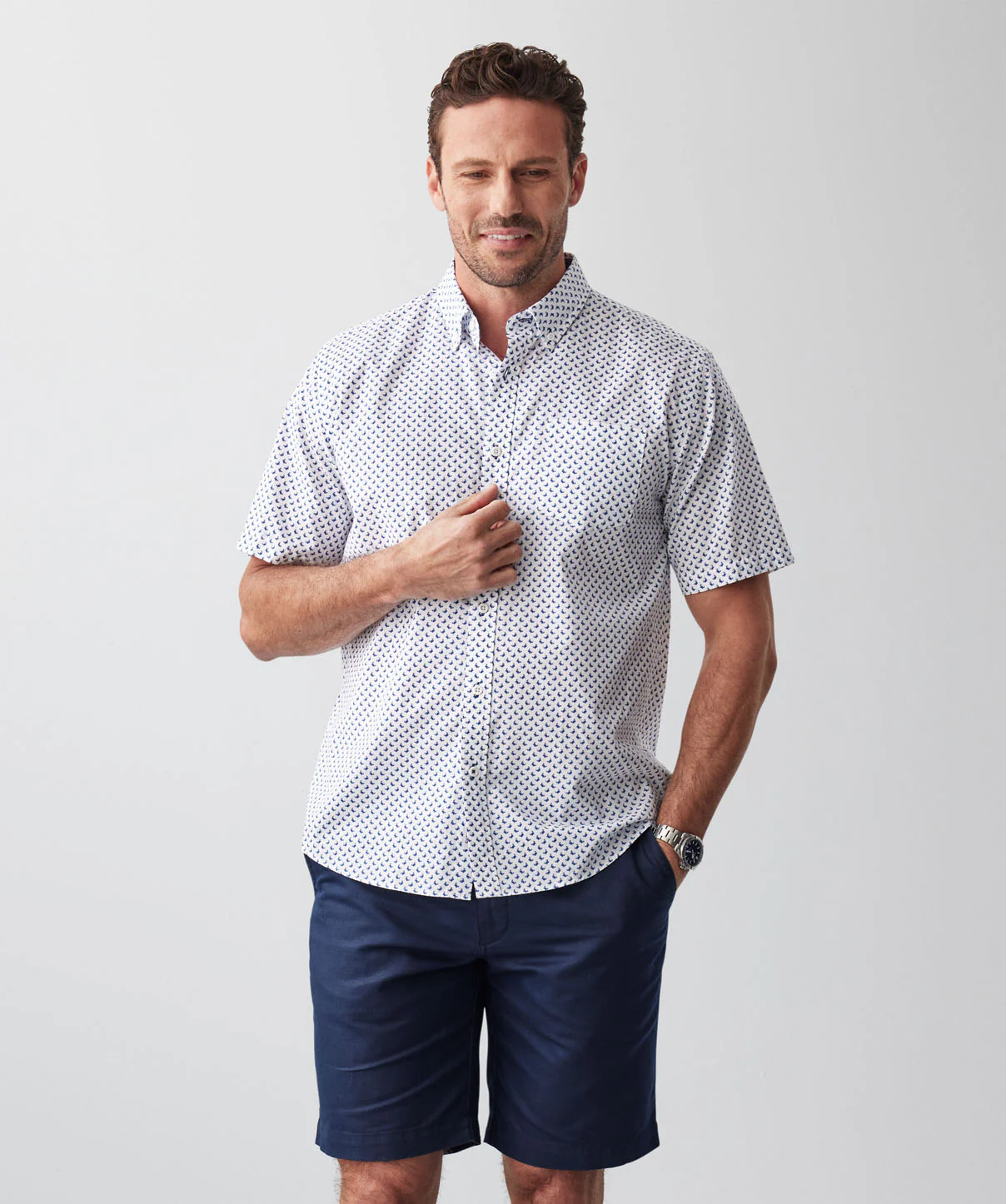 Casual Crab Print Short Sleeve Shirt - Blue