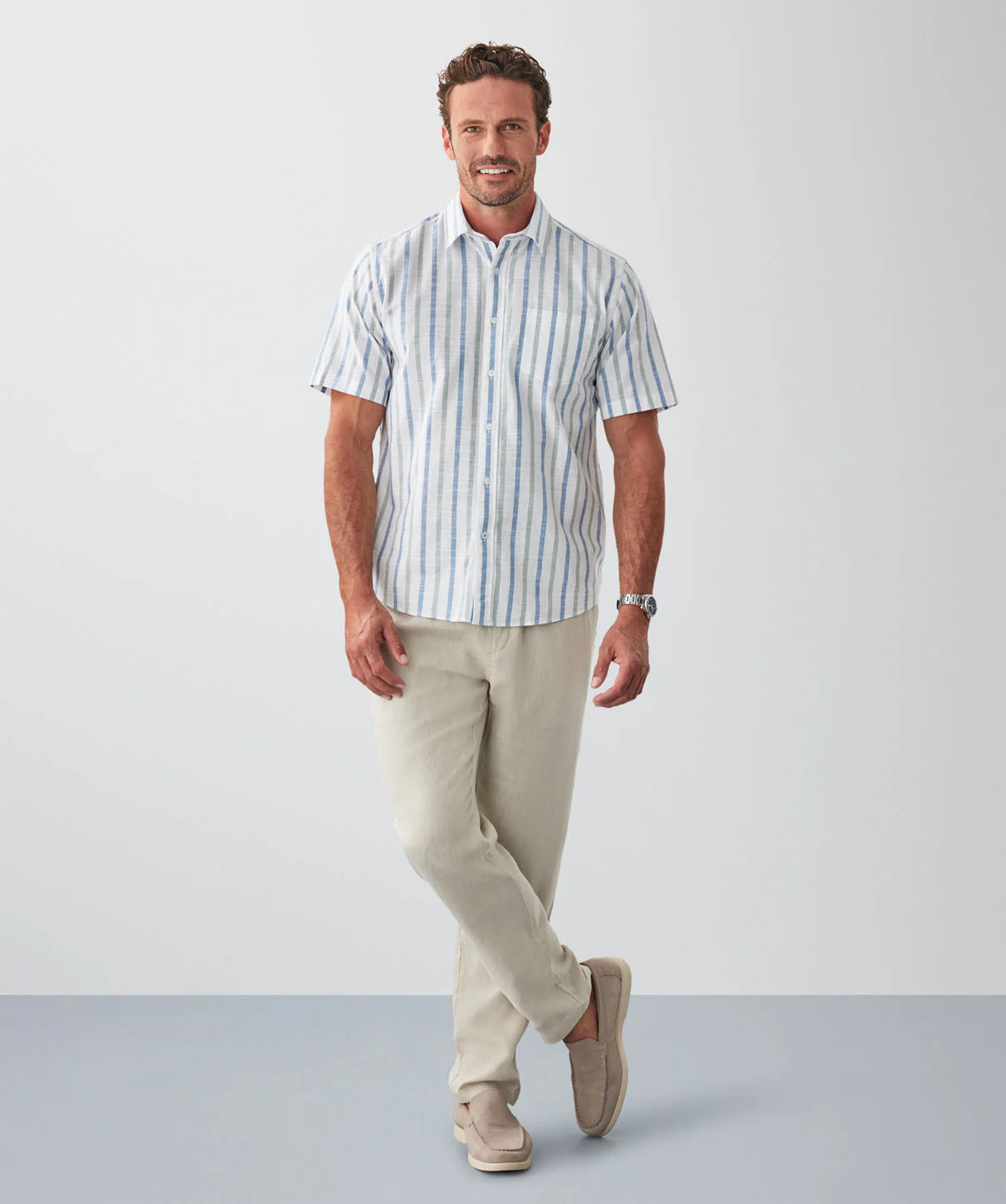 Casual Deck Stripe Short Sleeve Shirt - Multi Stripe - Image 4