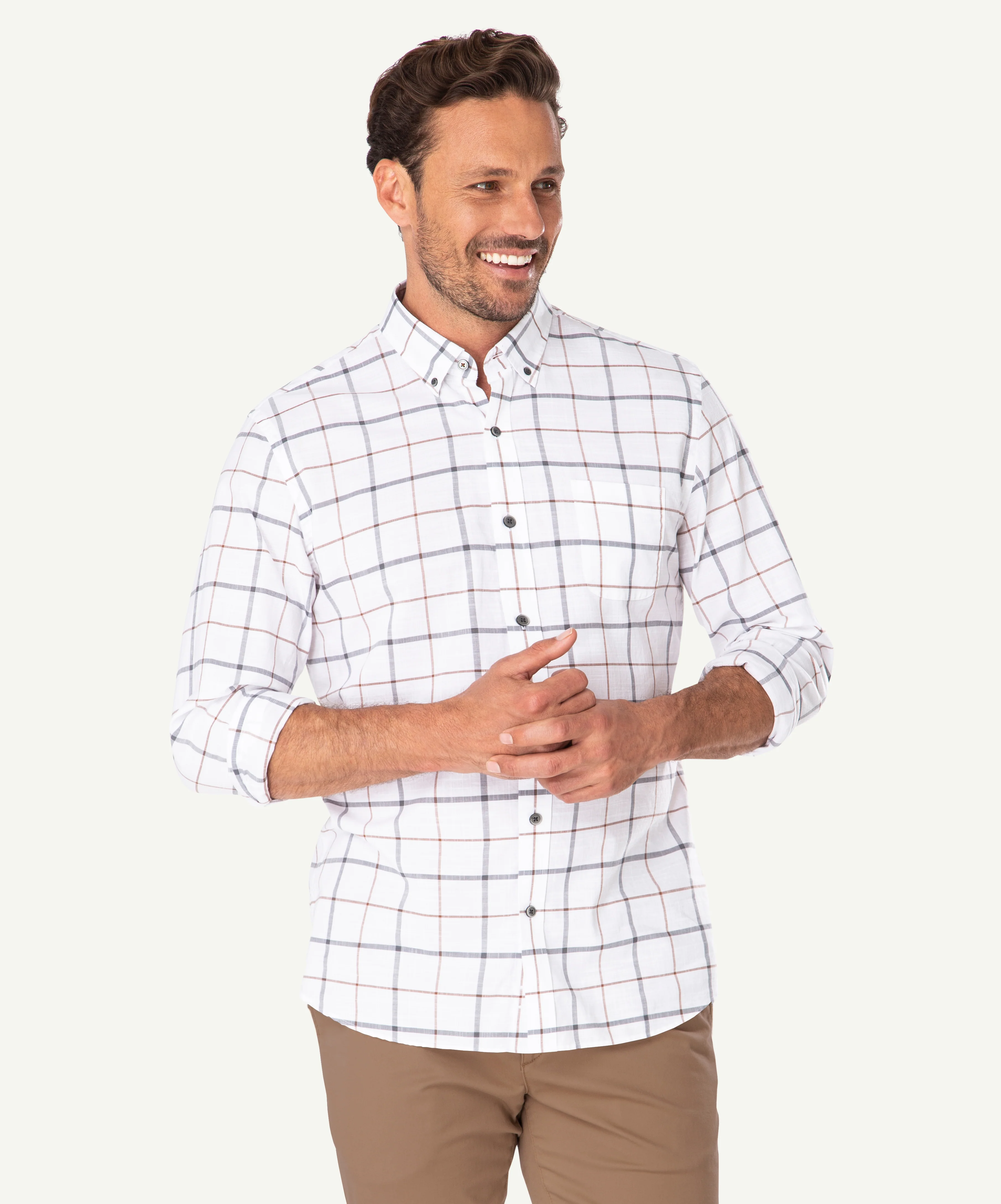 Casual Dobby Check Long Sleeve Shirt - White