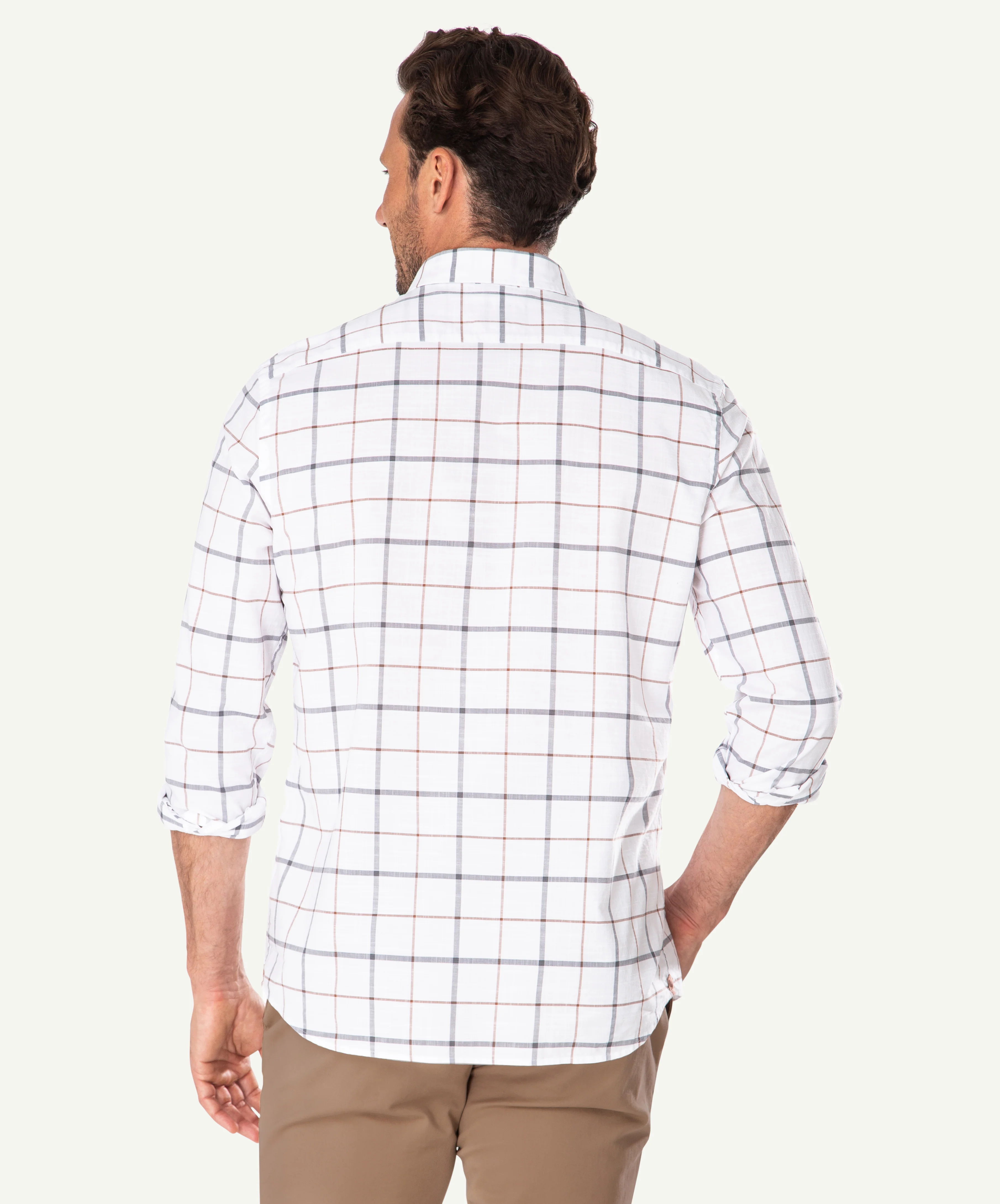 Casual Dobby Check Long Sleeve Shirt - White - Image 3