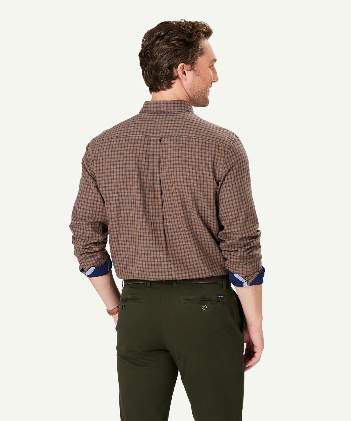 Casual Double Faced Check Long Sleeve Shirt - Fawn - Image 3