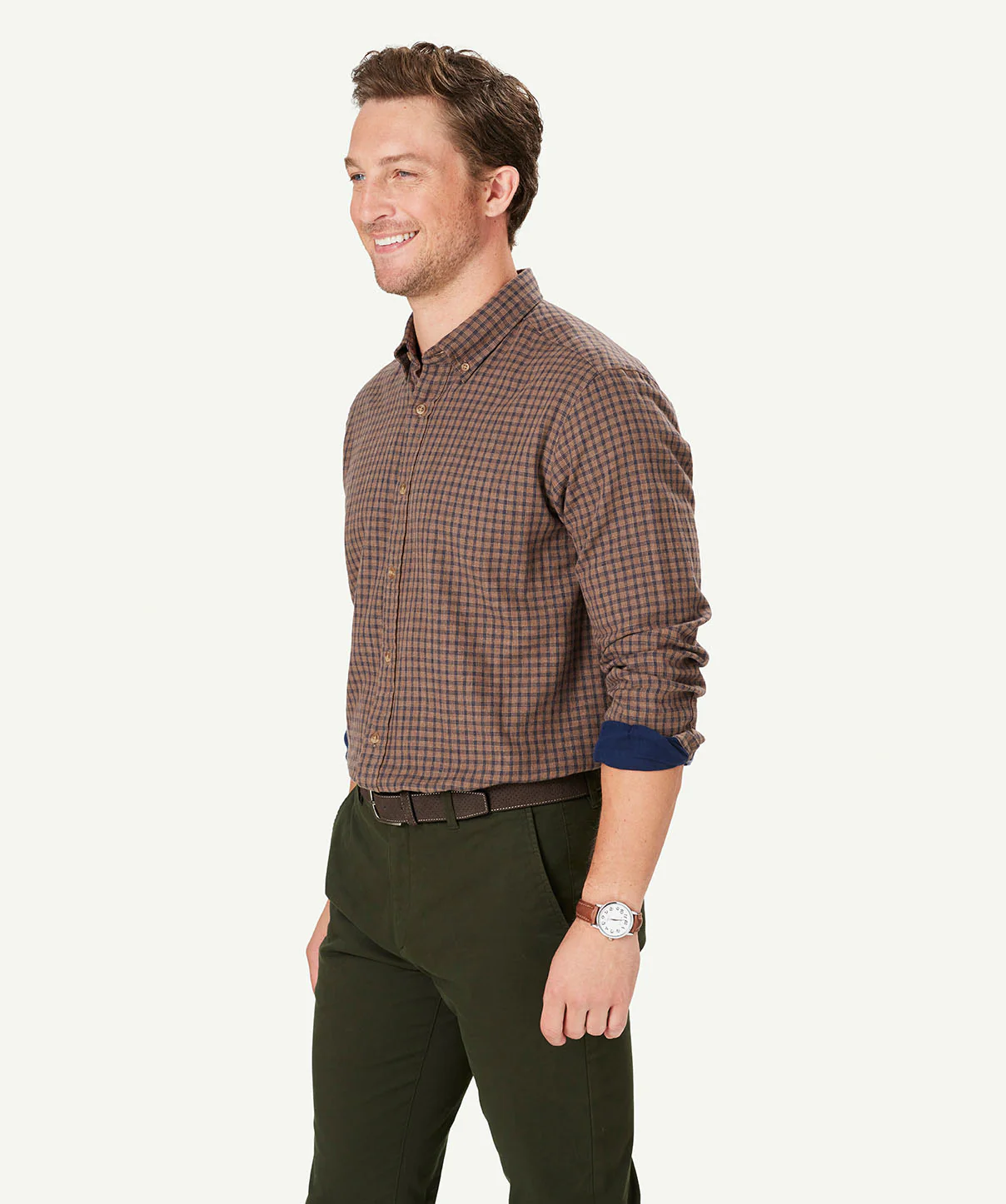 Casual Double Faced Check Long Sleeve Shirt - Fawn - Image 5