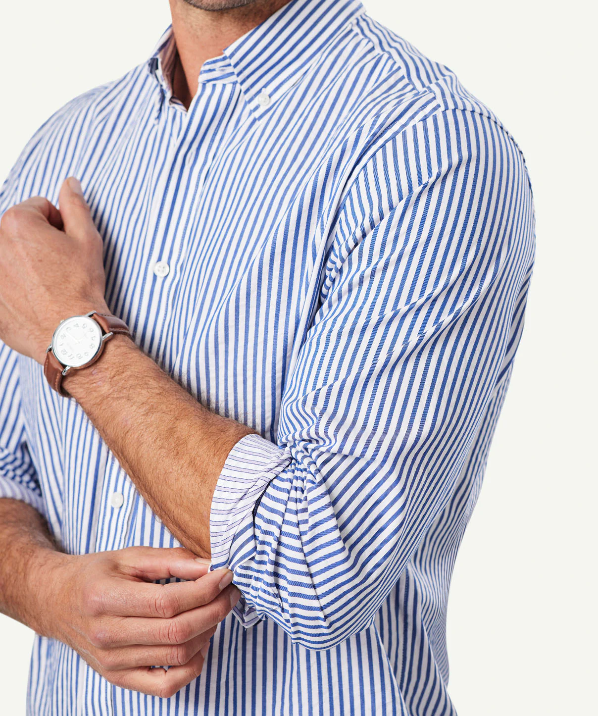 Casual Double Faced Stripe Long Sleeve Shirt - Navy - Image 4