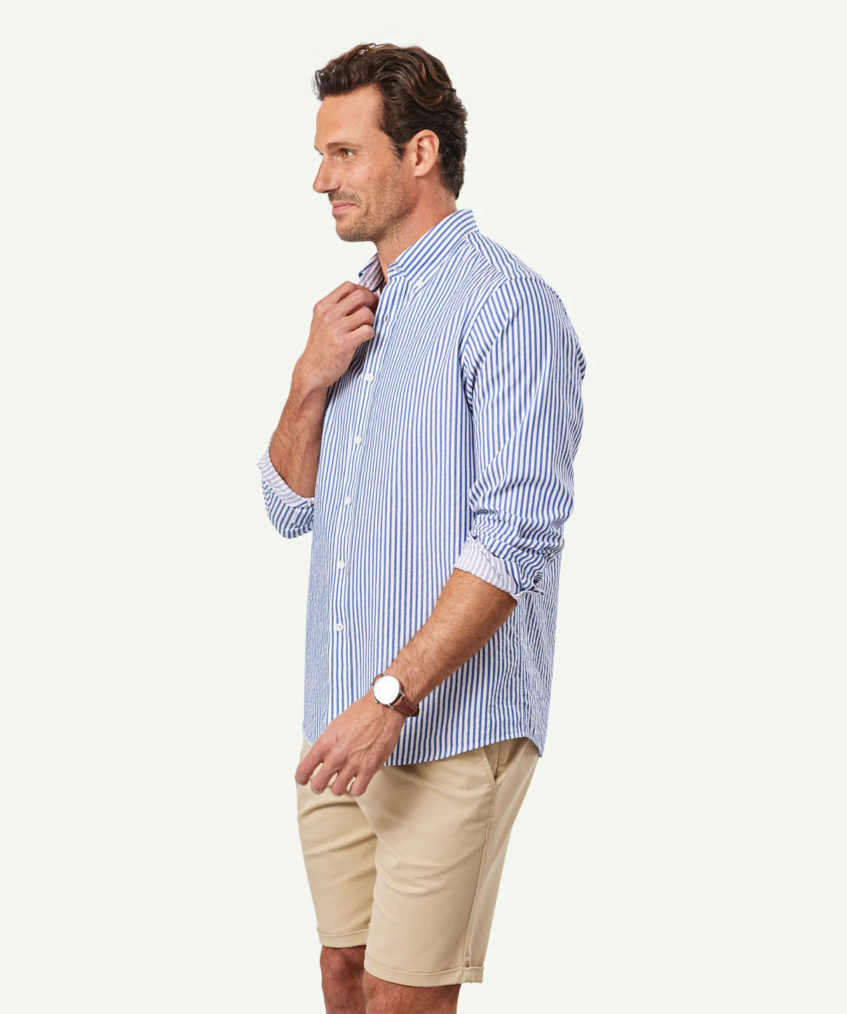 Casual Double Faced Stripe Long Sleeve Shirt - Navy - Image 5