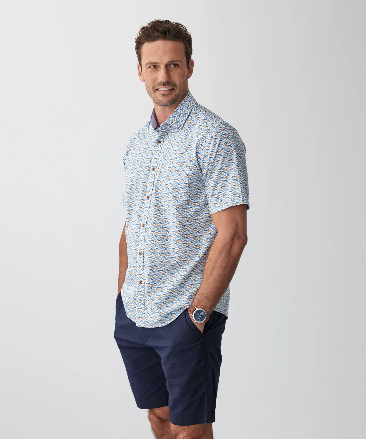 Casual Fish Print Short Sleeve Shirt - Multi - Image 6