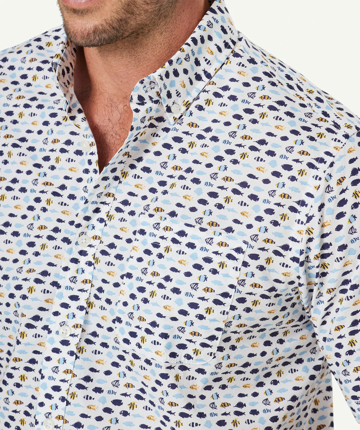 Casual Fish Print Short Sleeve Shirt - White - Image 4