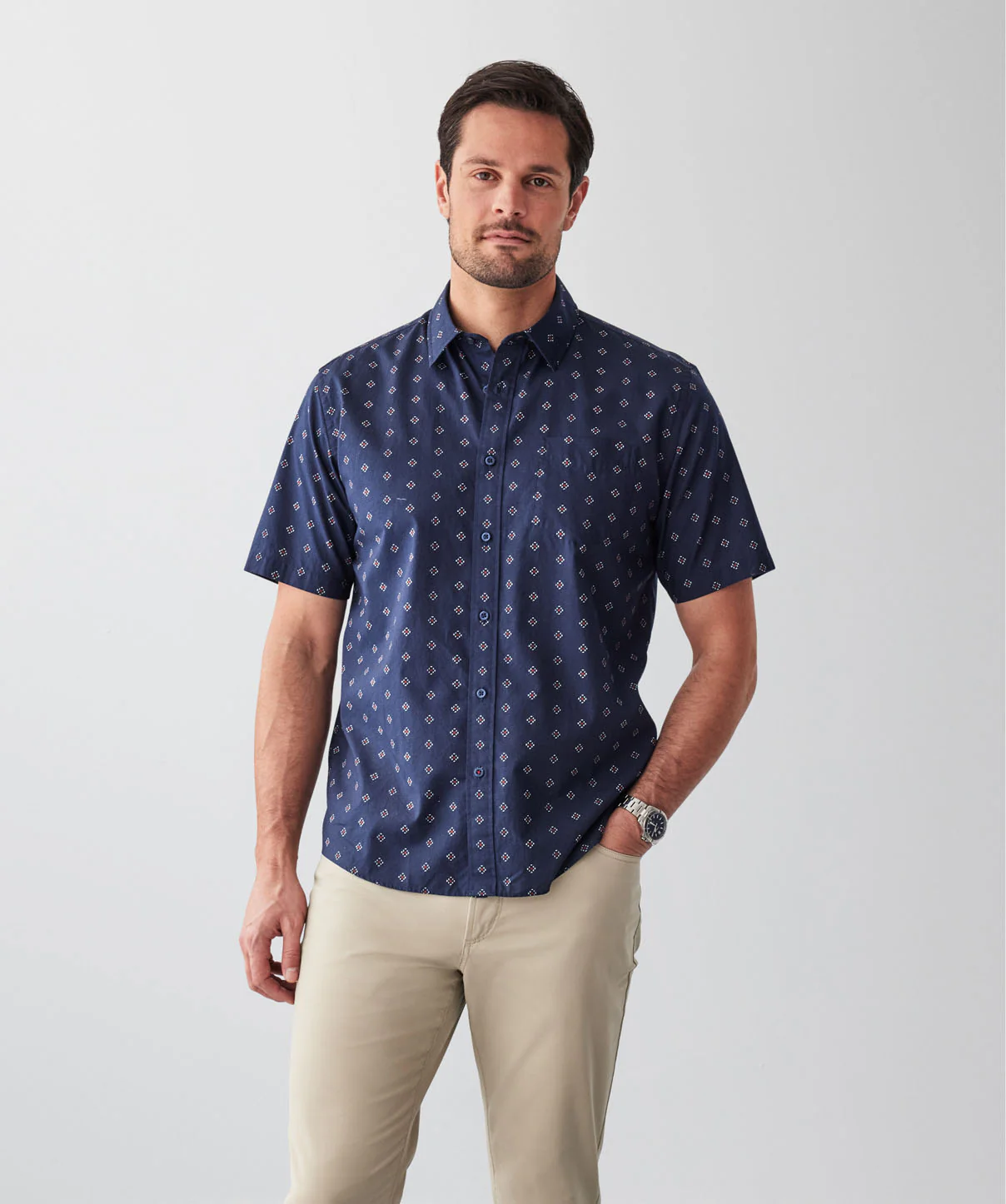 Casual Geo Print Short Sleeve Shirt - Navy