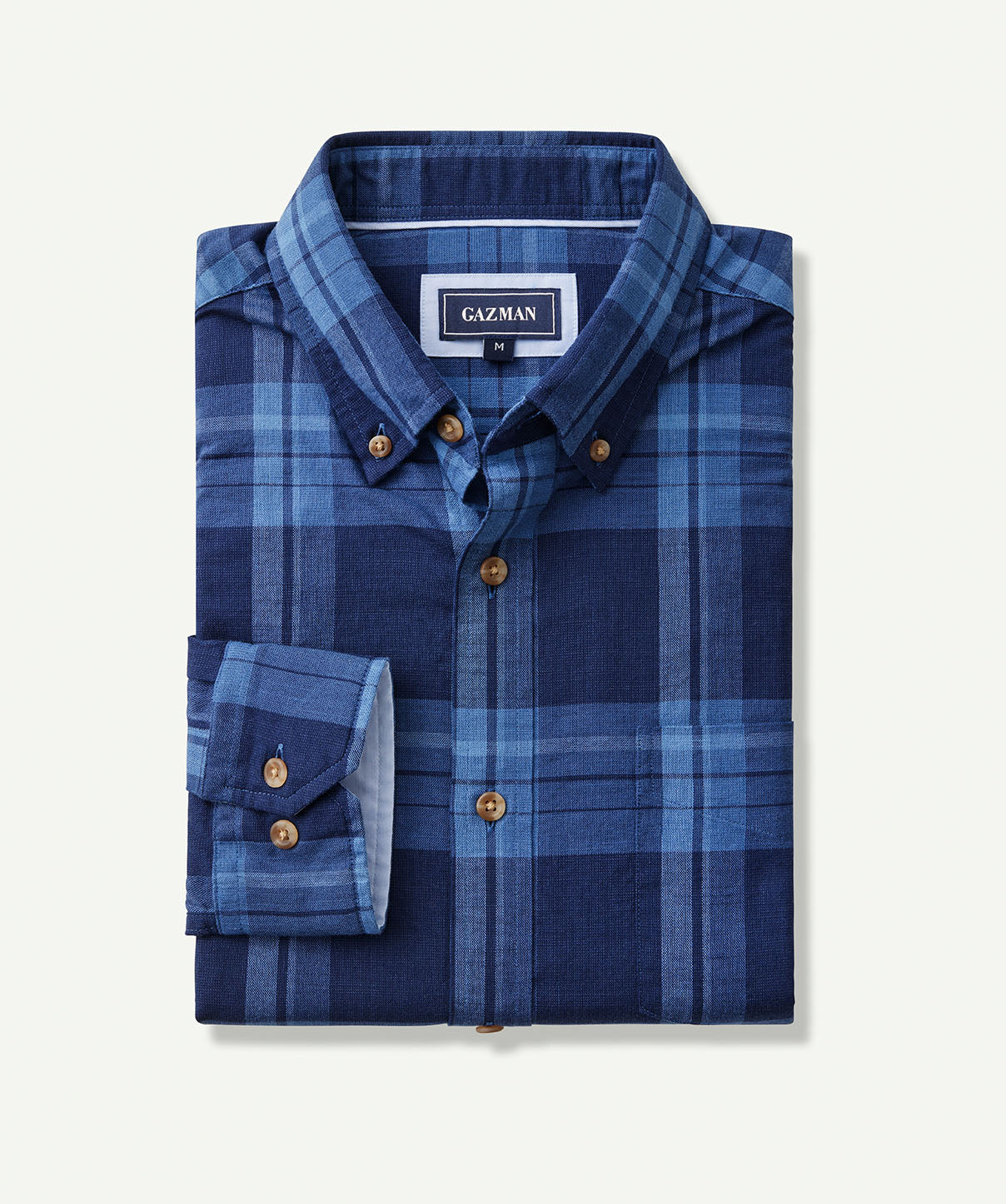 Casual Indigo Slub Check Long Sleeve Shirt - Navy - Image 2