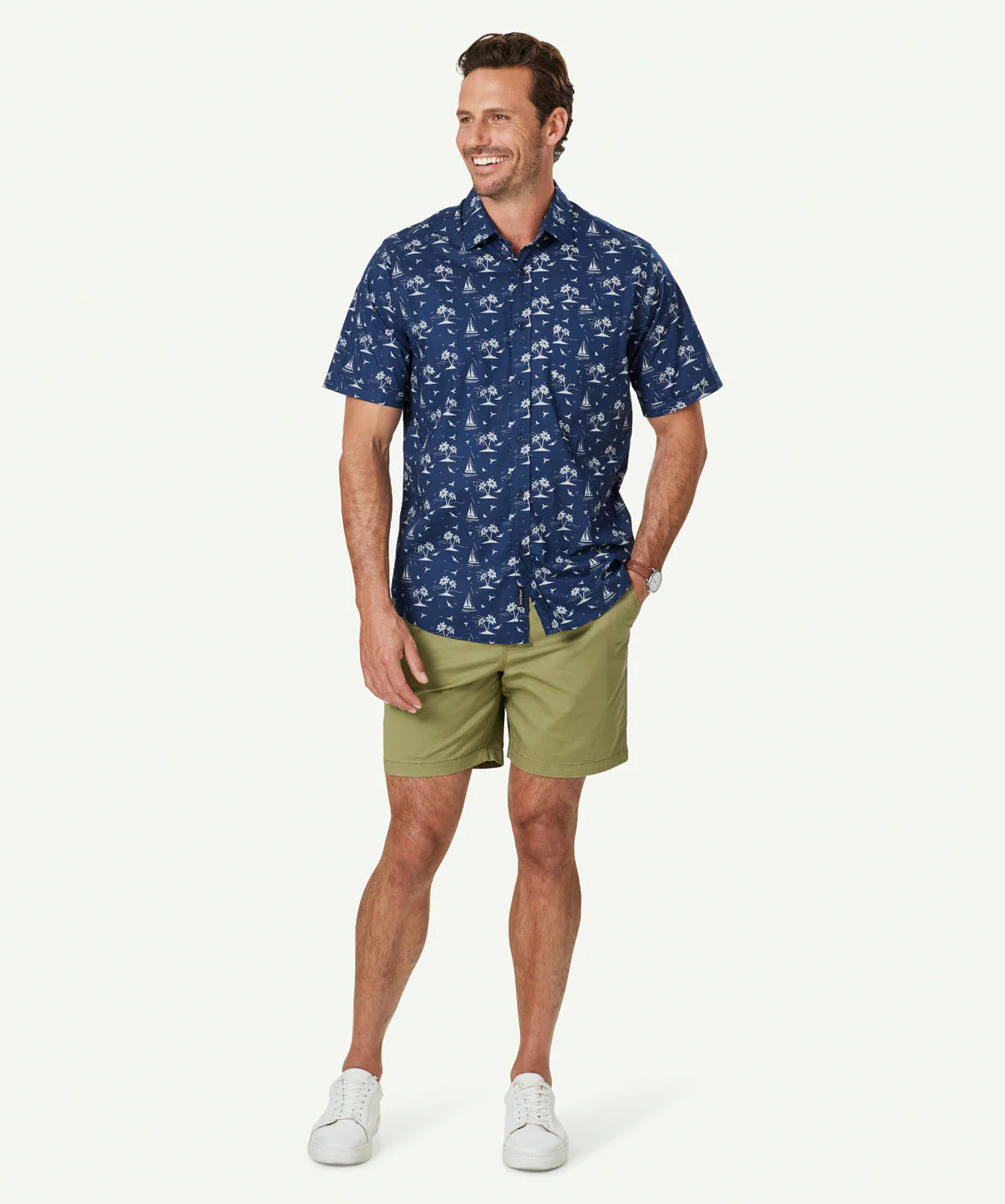 Casual Island Print Short Sleeve Shirt - Midnight - Image 6