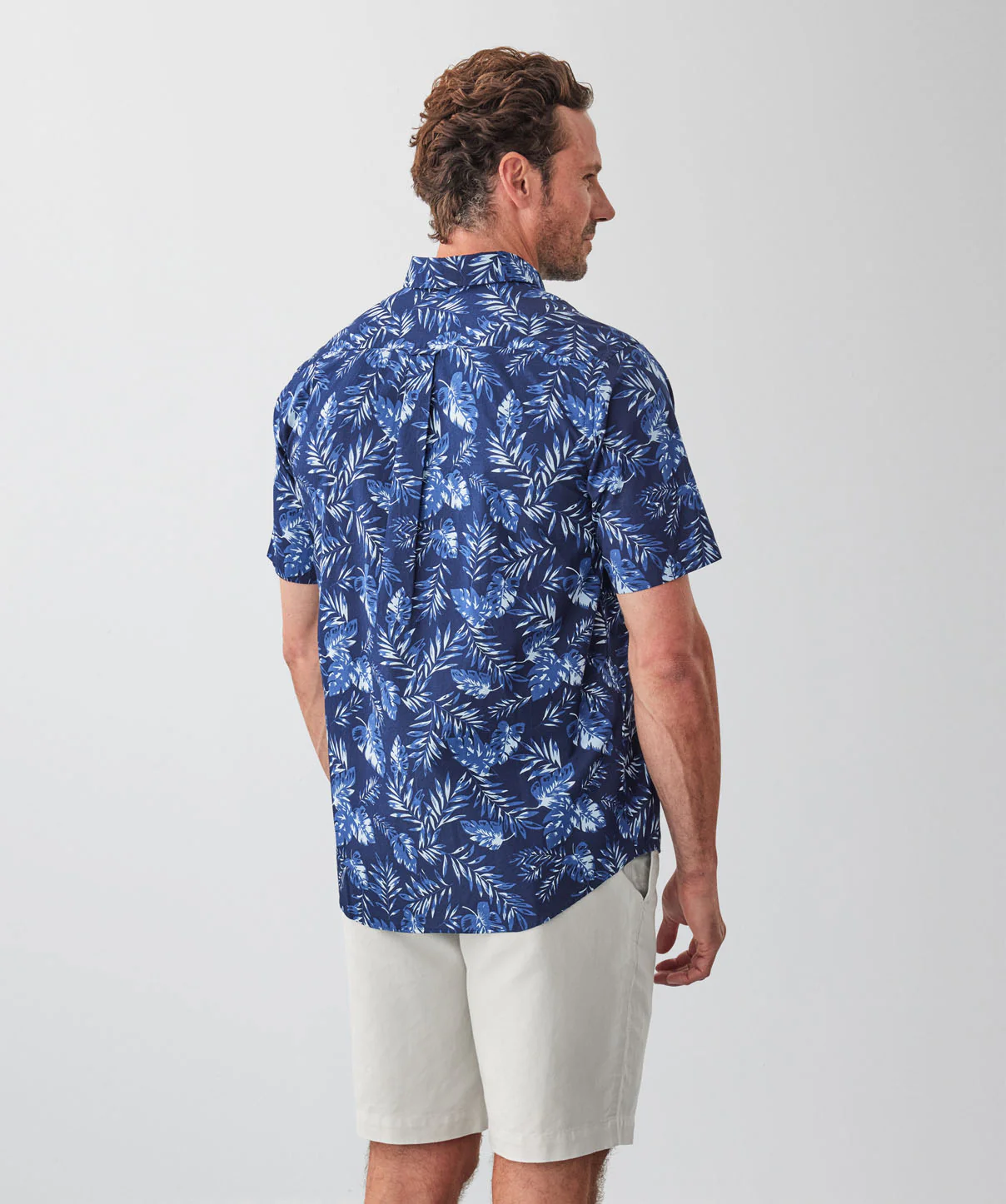 Casual Leaf Print Short Sleeve Shirt - Navy - Image 2