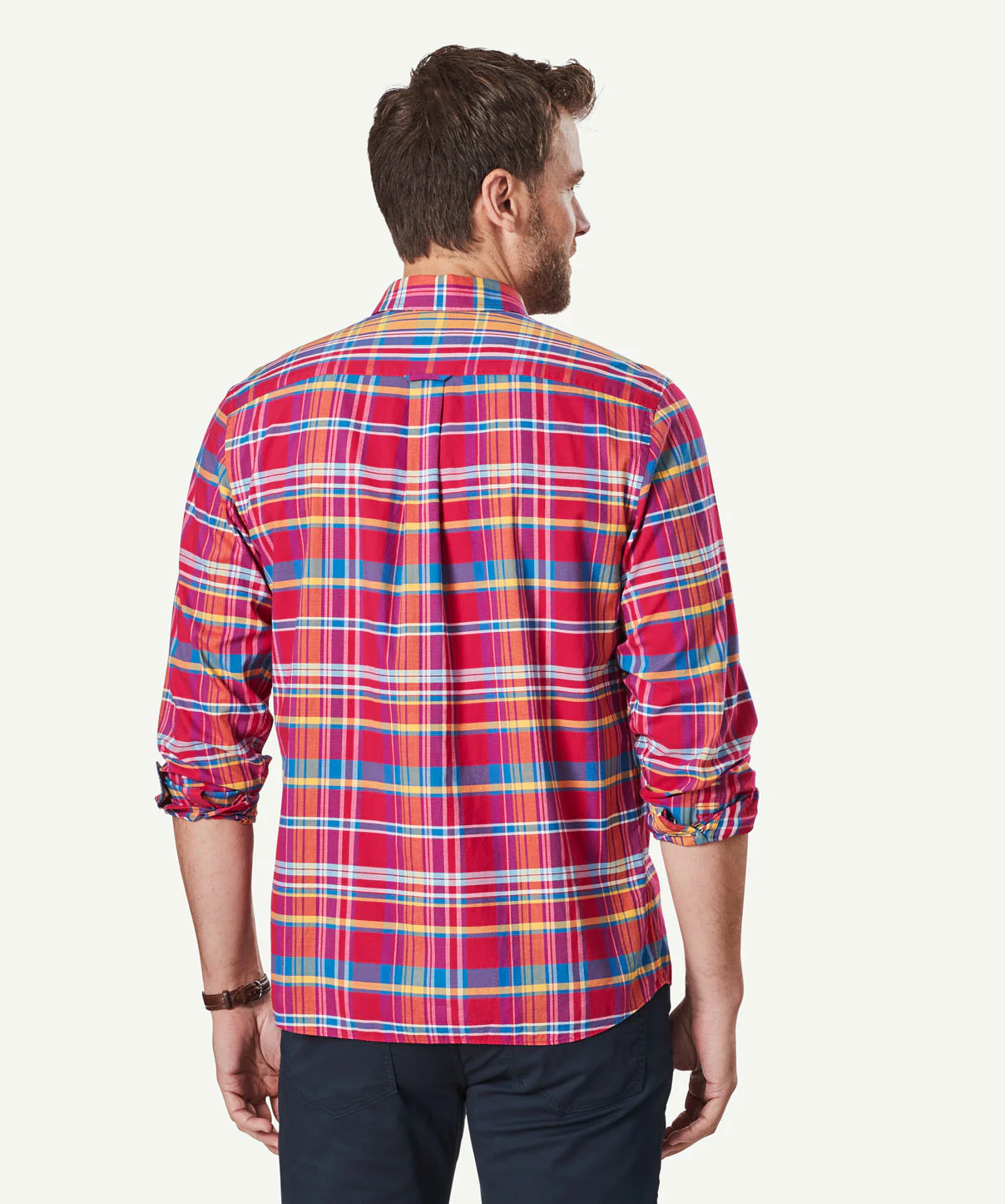 Casual Madras Check Long Sleeve Shirt - Magenta - Image 3