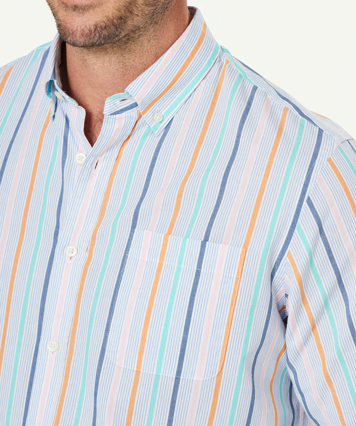 Casual Madras Stripe Long Sleeve Shirt - Multi Stripe - Image 4