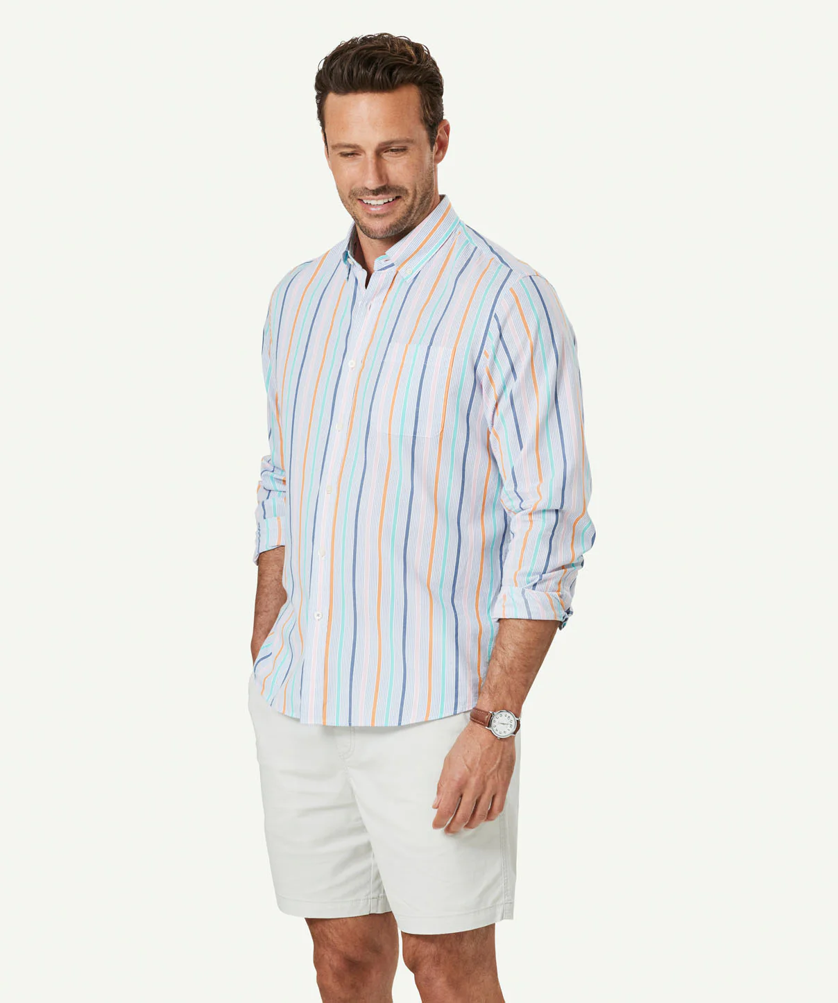 Casual Madras Stripe Long Sleeve Shirt - Multi Stripe - Image 5