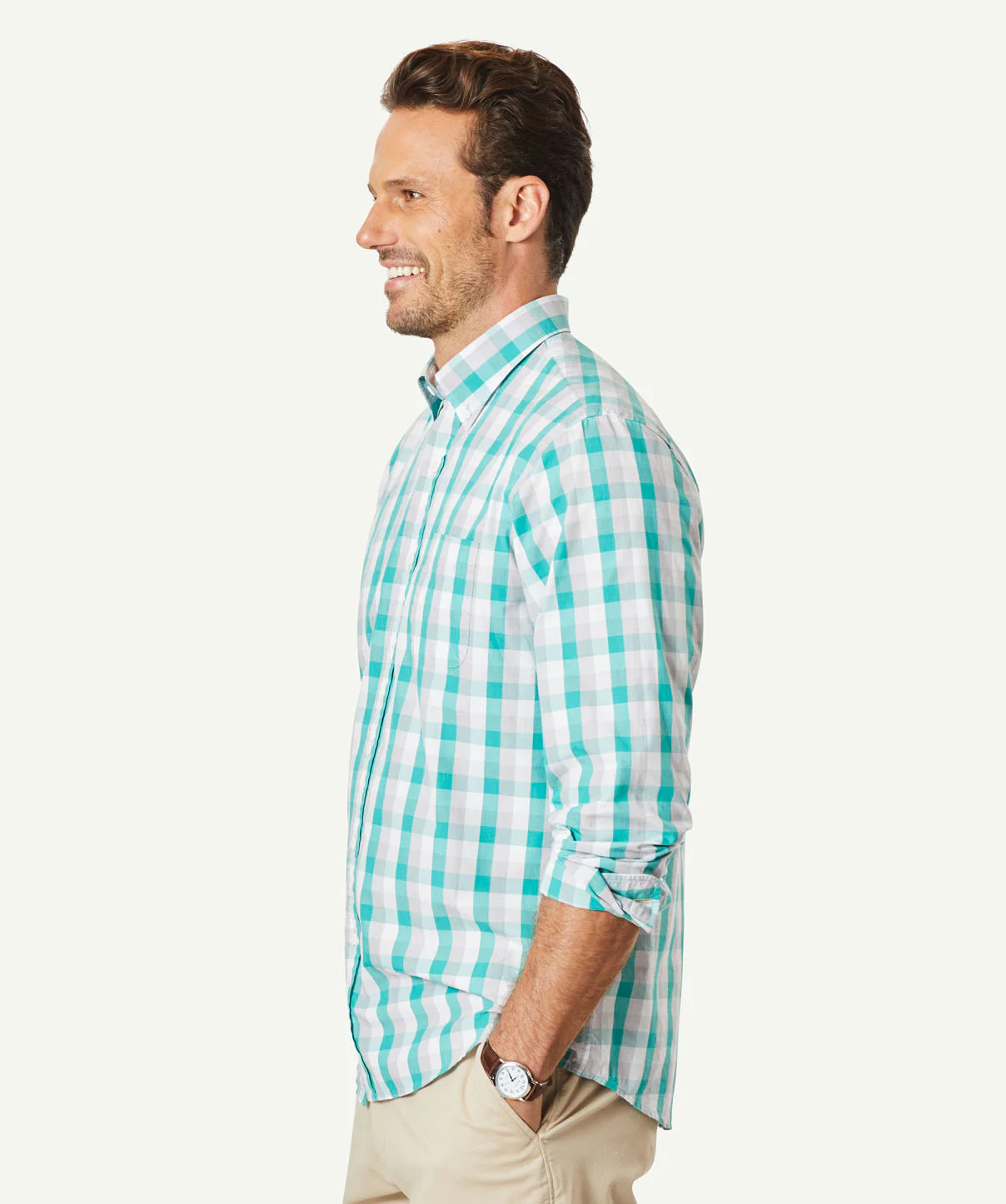 Casual Melange Check Long Sleeve Shirt - Jade - Image 5