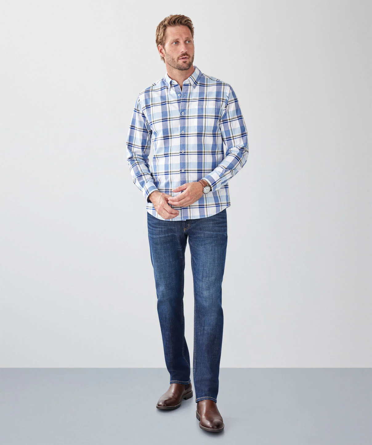 Casual Oxford Check Long Sleeve Shirt - Multi - Image 4