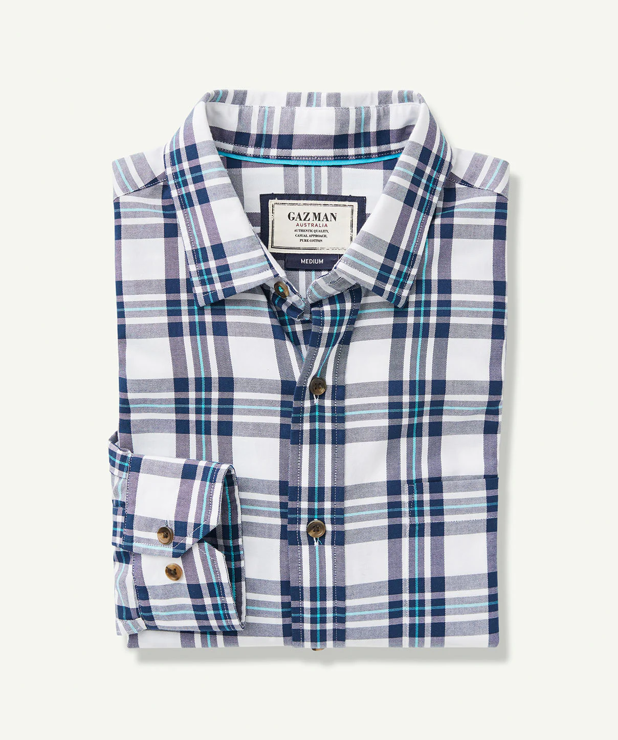 Casual Oxford Check Long Sleeve Shirt - Navy/White - Image 2
