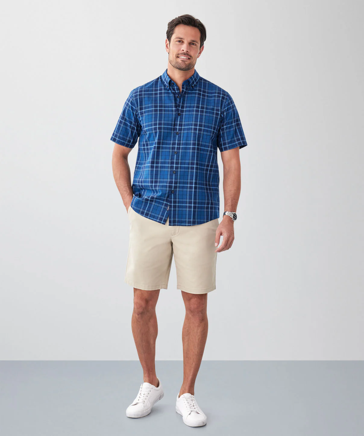 Casual Oxford Check Short Sleeve Shirt - Blue Mix - Image 4