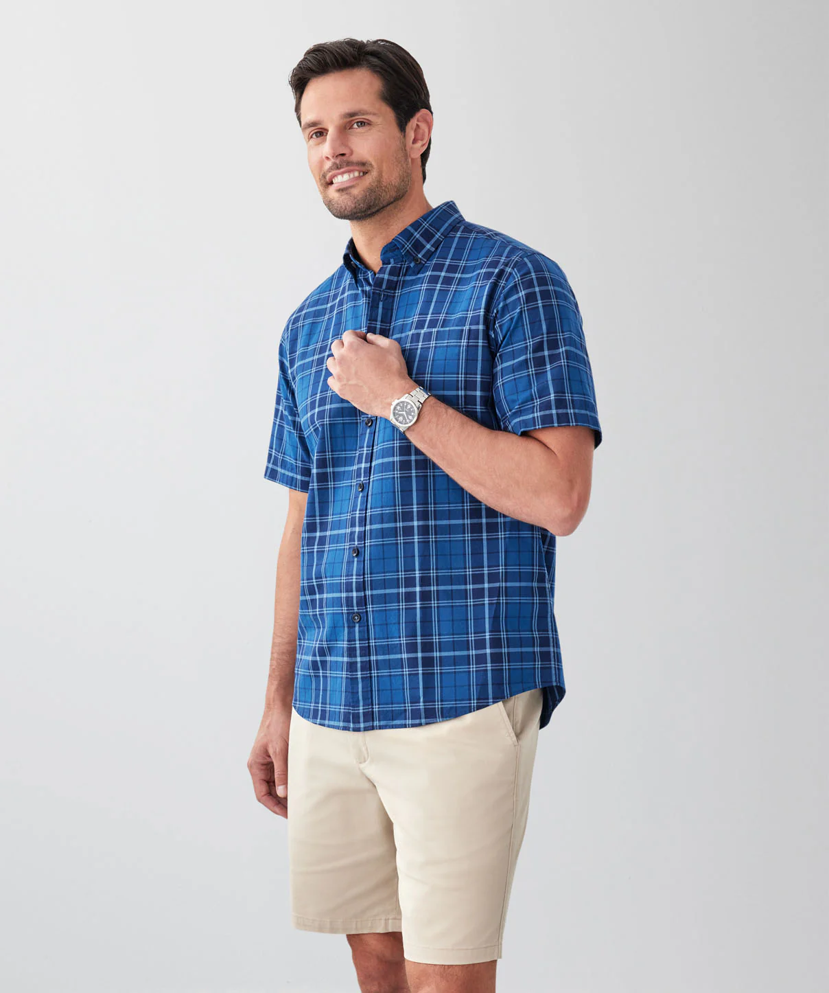 Casual Oxford Check Short Sleeve Shirt - Blue Mix - Image 5