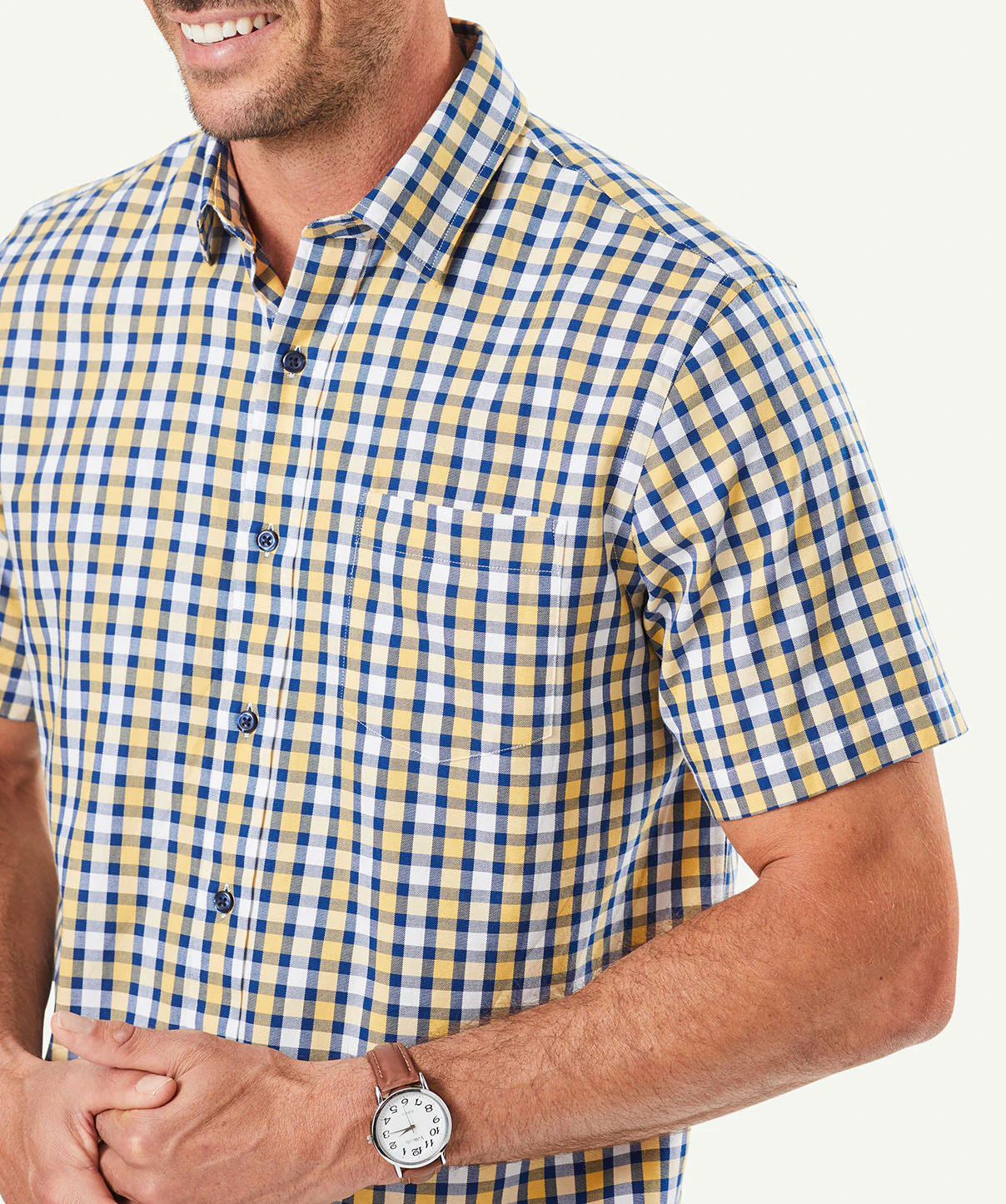 Casual Oxford Check Short Sleeve Shirt - Yellow - Image 4