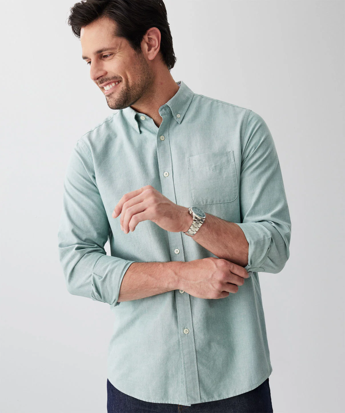 Casual Oxford Long Sleeve Shirt - Sage - Image 3