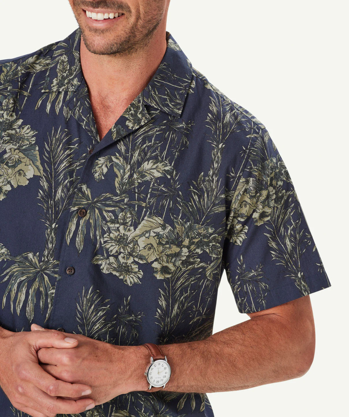 Casual Palm Print Short Sleeve Shirt - Dark Navy - Image 4