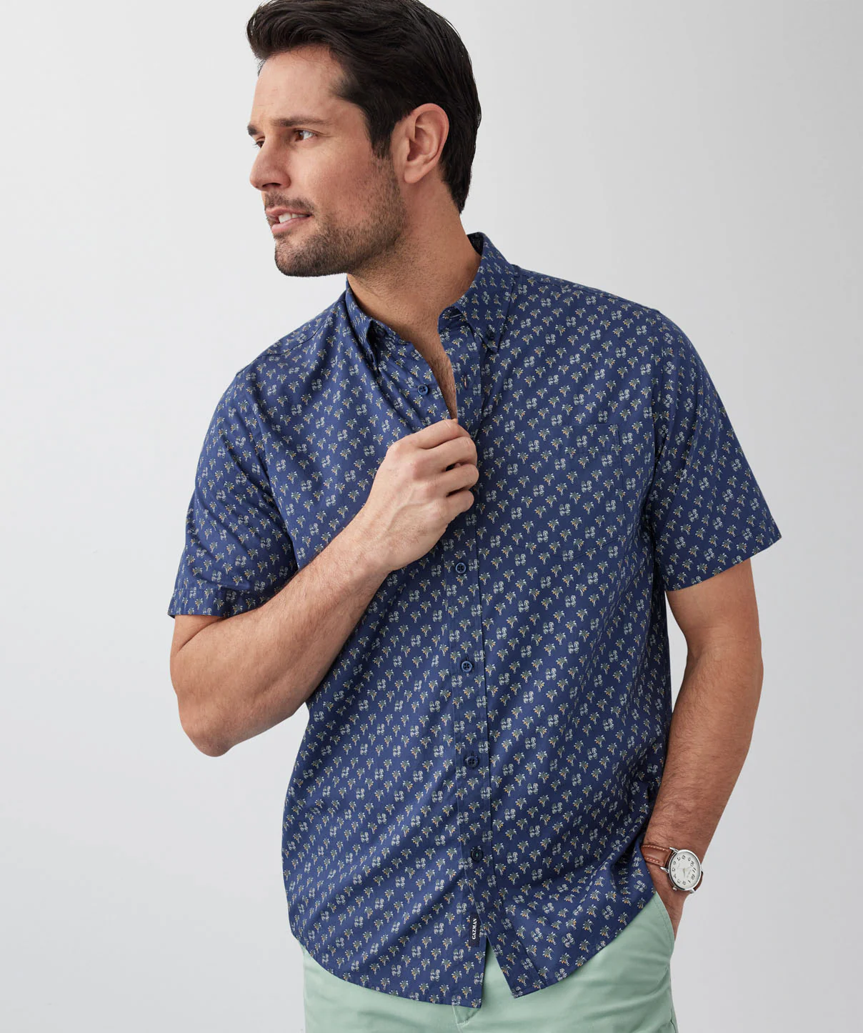 Casual Palm Print Short Sleeve Shirt - Navy - Image 4