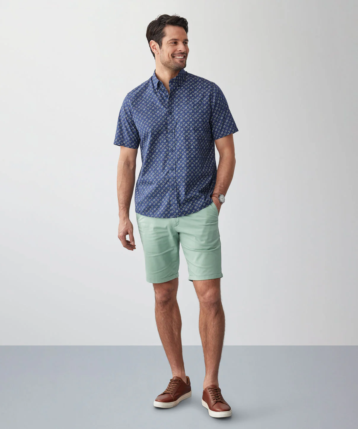 Casual Palm Print Short Sleeve Shirt - Navy - Image 5