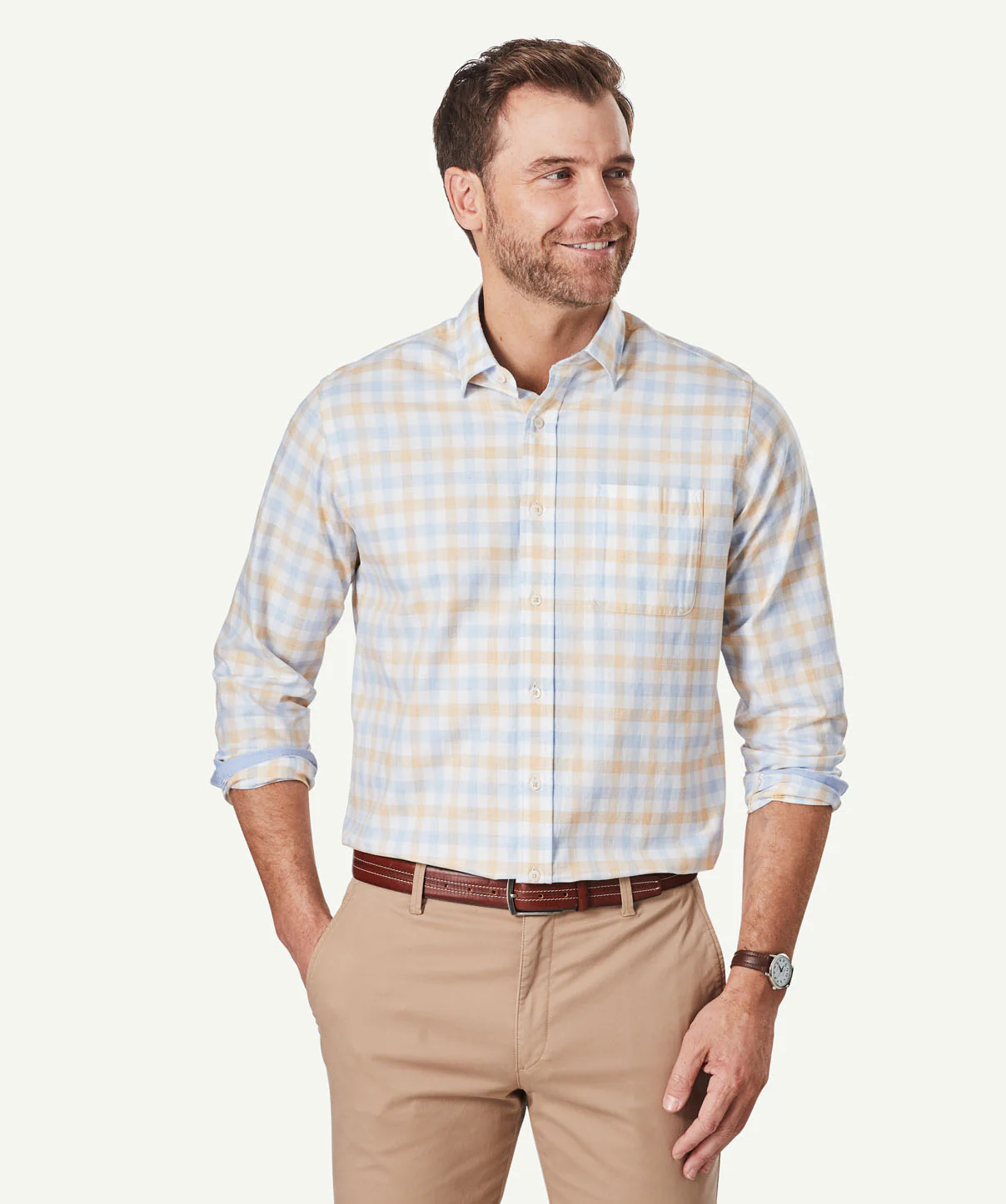 Casual Slub Box Check Long Sleeve Shirt - Yellow