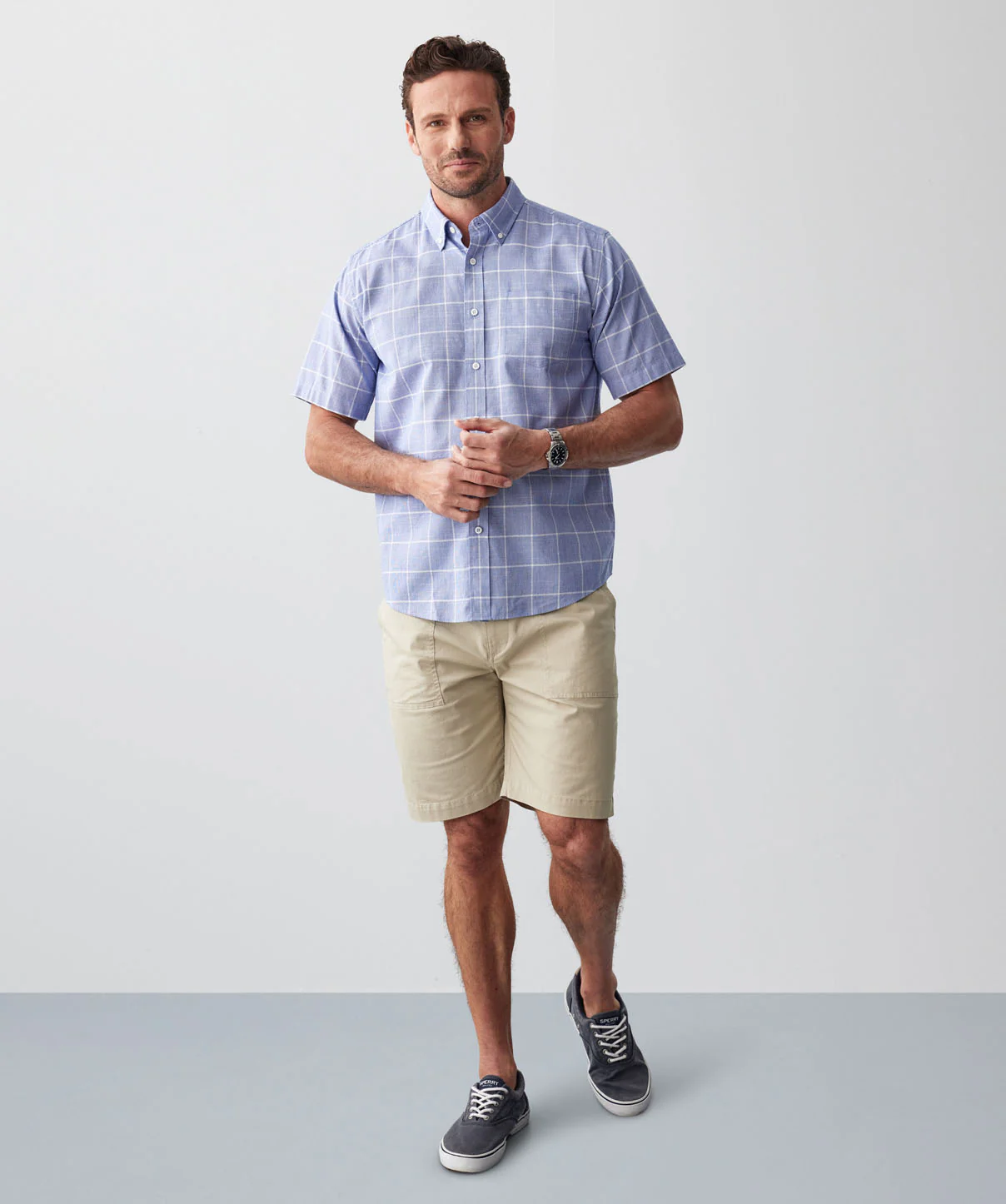 Casual Slub Check Short Sleeve Shirt - Blue - Image 5