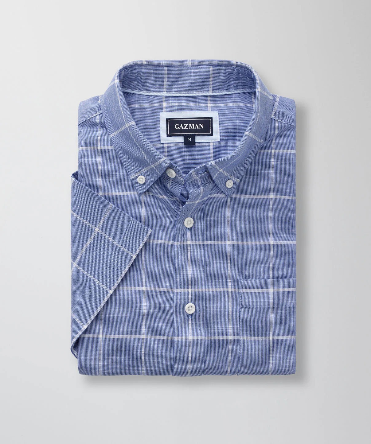Casual Slub Check Short Sleeve Shirt - Blue - Image 2